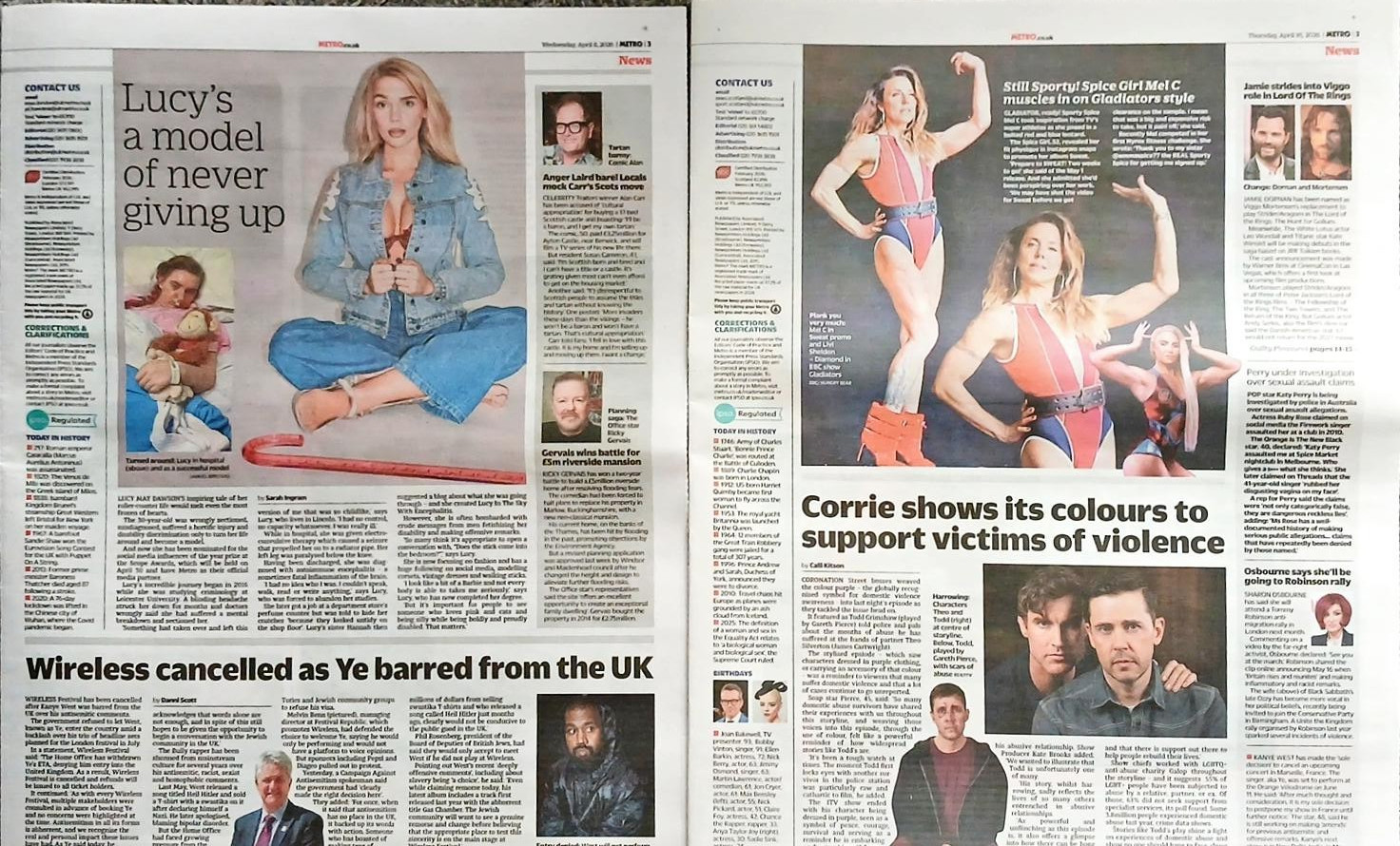 Kanye West Mel C The Spice Girls Article The Metro April 10 & 16 2026