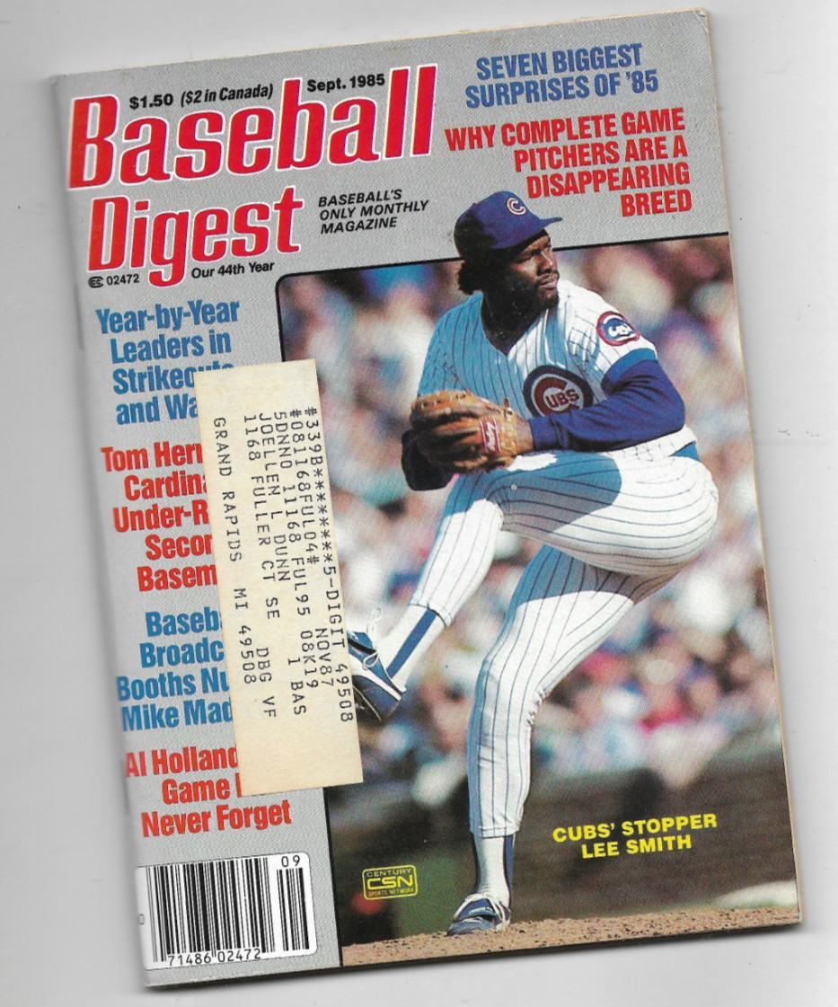 BASEBALL DIGEST MAGAZINE—LEE SMITH—CUBS COVER—-SEPTEMBER 1985