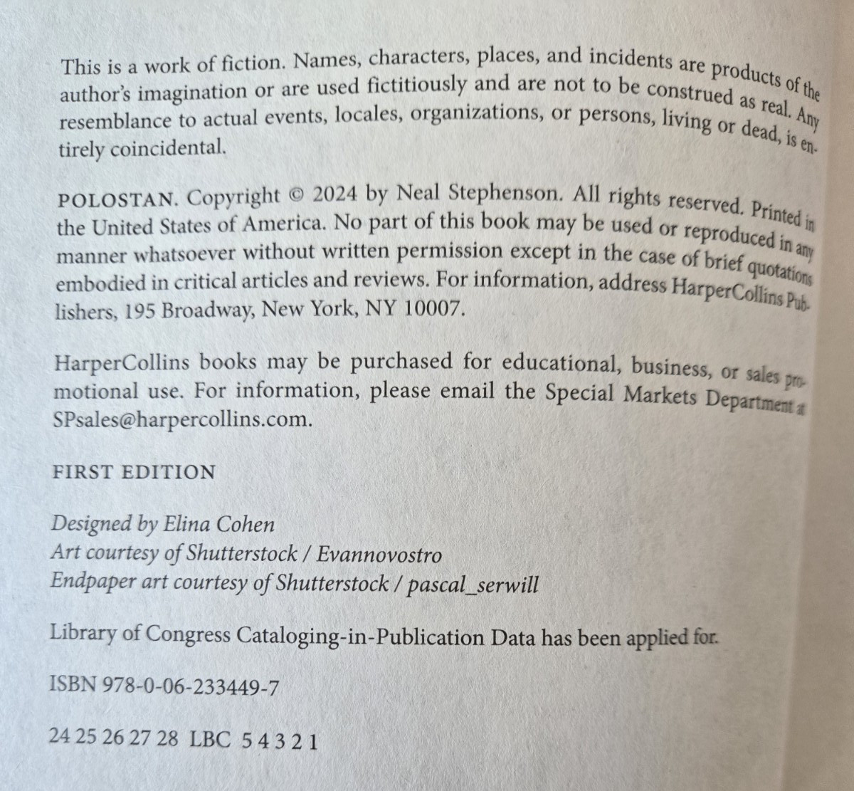 SIGNED Polostan by Neal Stephenson 1st ed. 2024 Hardcover/Dust jkt/like new