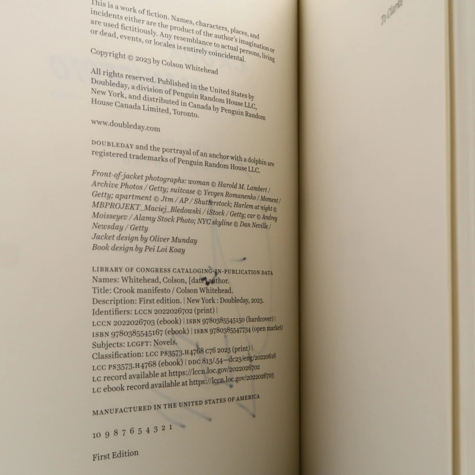 Crook Manifesto: A Novel by Colson Whitehead (Doubleday, 2023) First/1st Signed