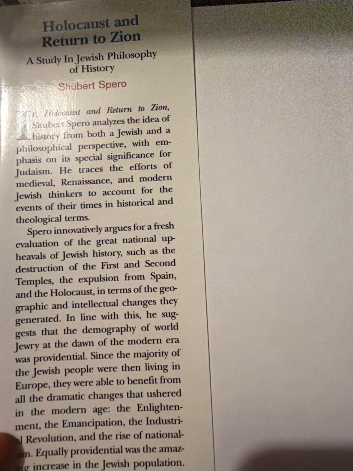 Holocaust and Return to Zion : A Study in Jewish Philosophy of History by…