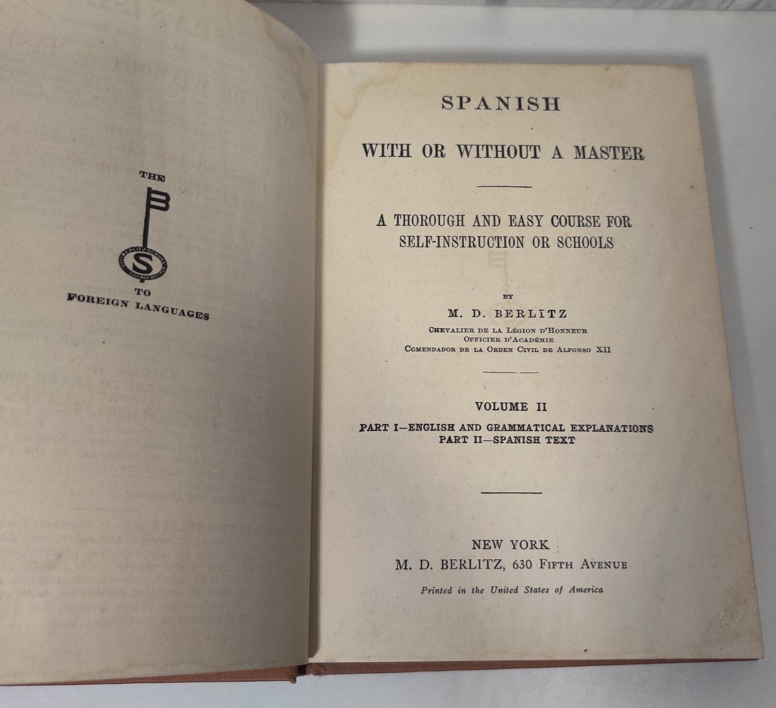 BERLITZ Spanish Language Book~ NY, 1912 ~Book Two~Hardcover~214 Pages Early