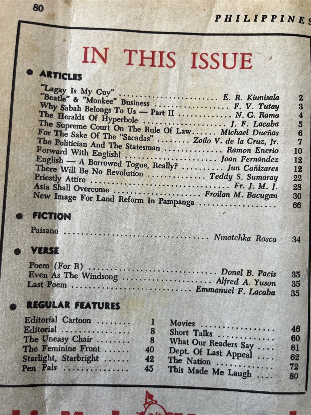 Free Press Magazine Philippines October 19, 1968 “…MY GUY!”