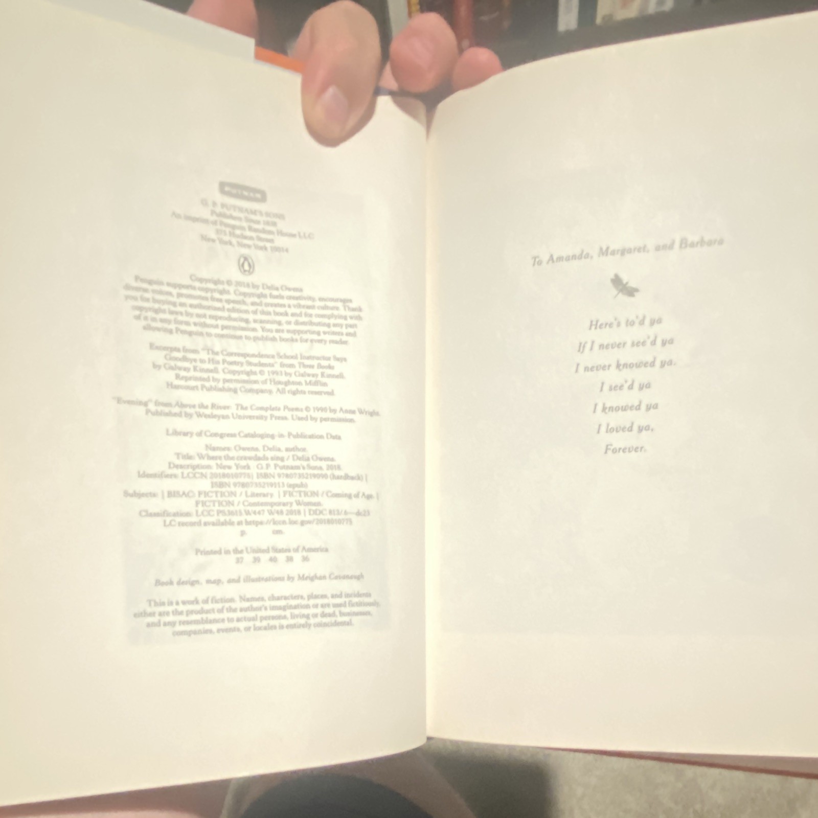 Delia Owens Where the Crawdads Sing Hardcover 2018 Putnam Signed by Author