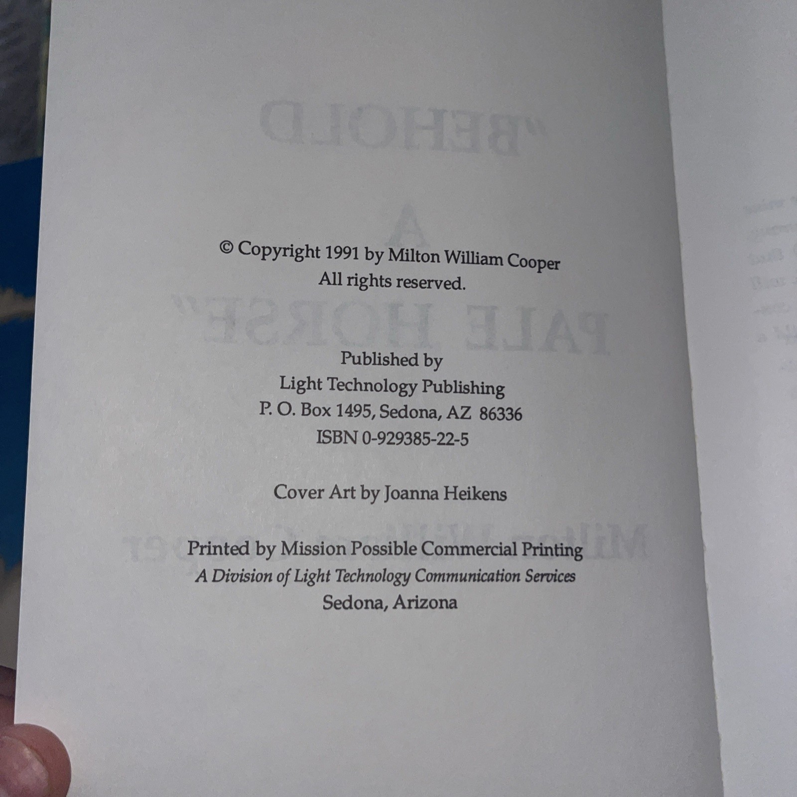 Behold Pale Horse William Cooper 1991 Protocol Zion CFR RARE Glossy Unrevised