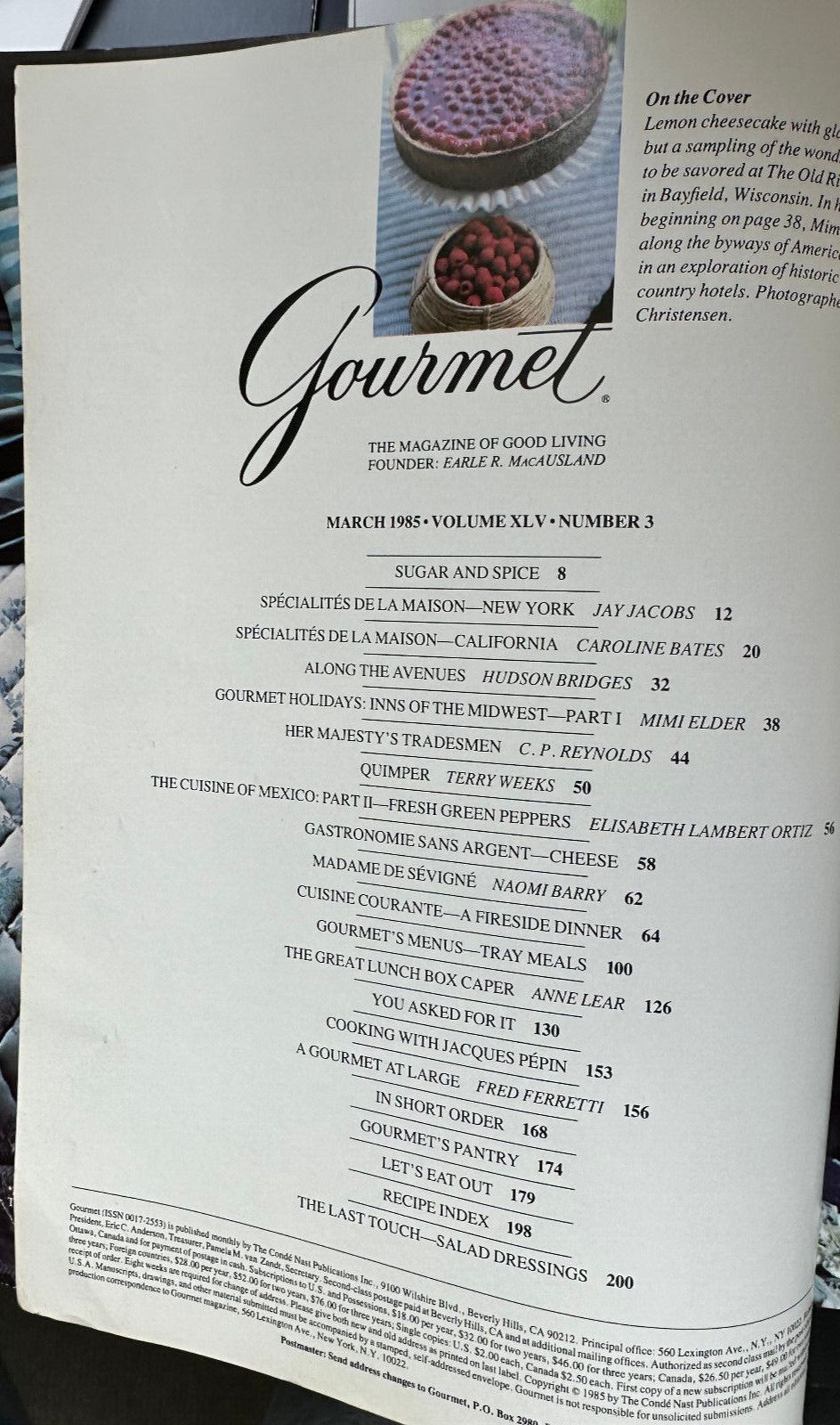 Gourmet March 1985 Jacques Pépin The Midwest Madame de Sévigné