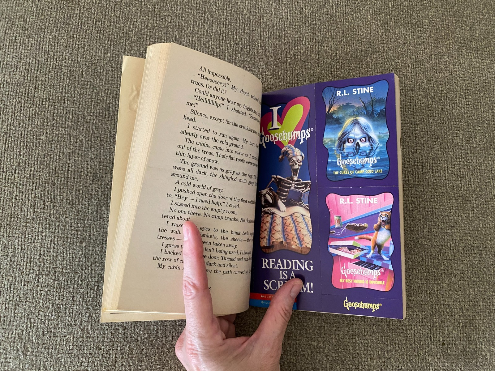 LN 1st print Goosebumps #56 The Curse of Camp Cold Lake w/att bookmark & cards