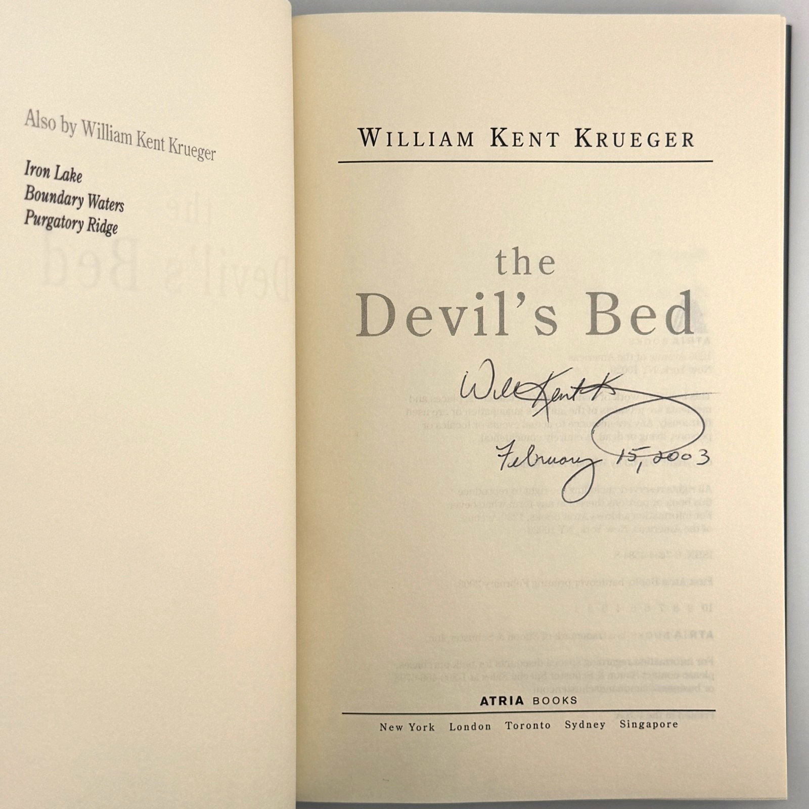 SIGNED 1st Edition – Devil’s Bed by William Kent Krueger (2003, Hardcover)