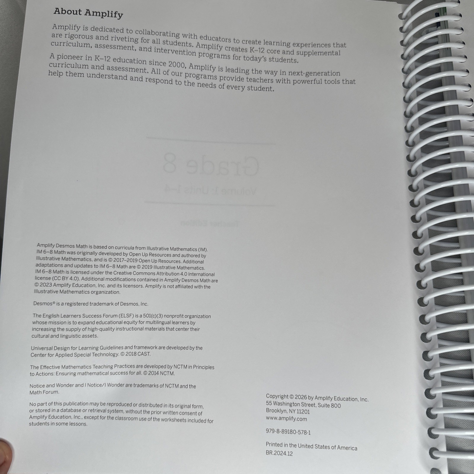 Teacher Edition of the Amplify Desmos Math curriculum for Grade 8 Volume 1