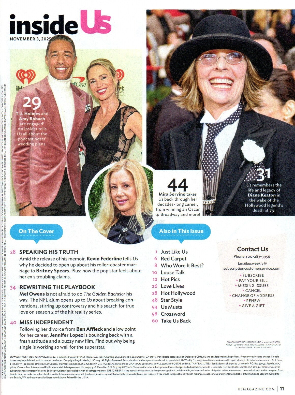 Us Weekly November 3 2025 Mel Owens Jennifer Lopez Britney Spears Mira Sorvino