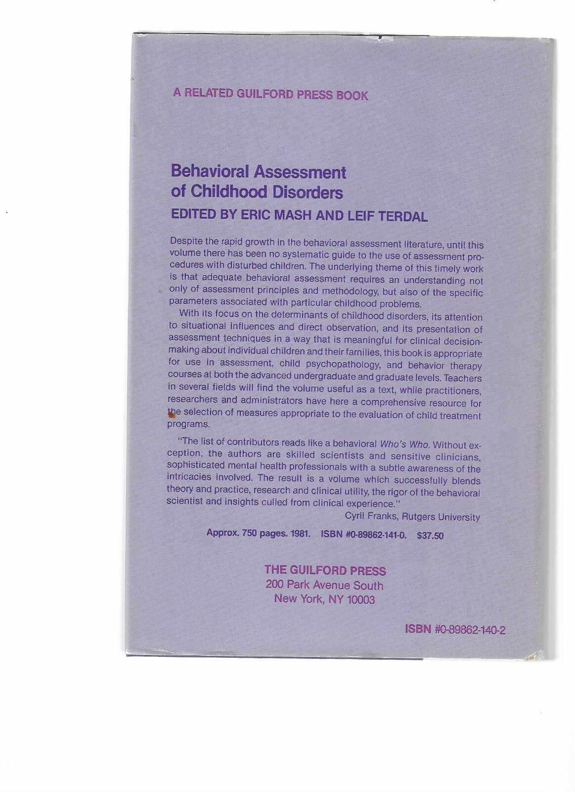 Behavioral Assessment of Adult Disorders, by Barlow, David H., Good Condition