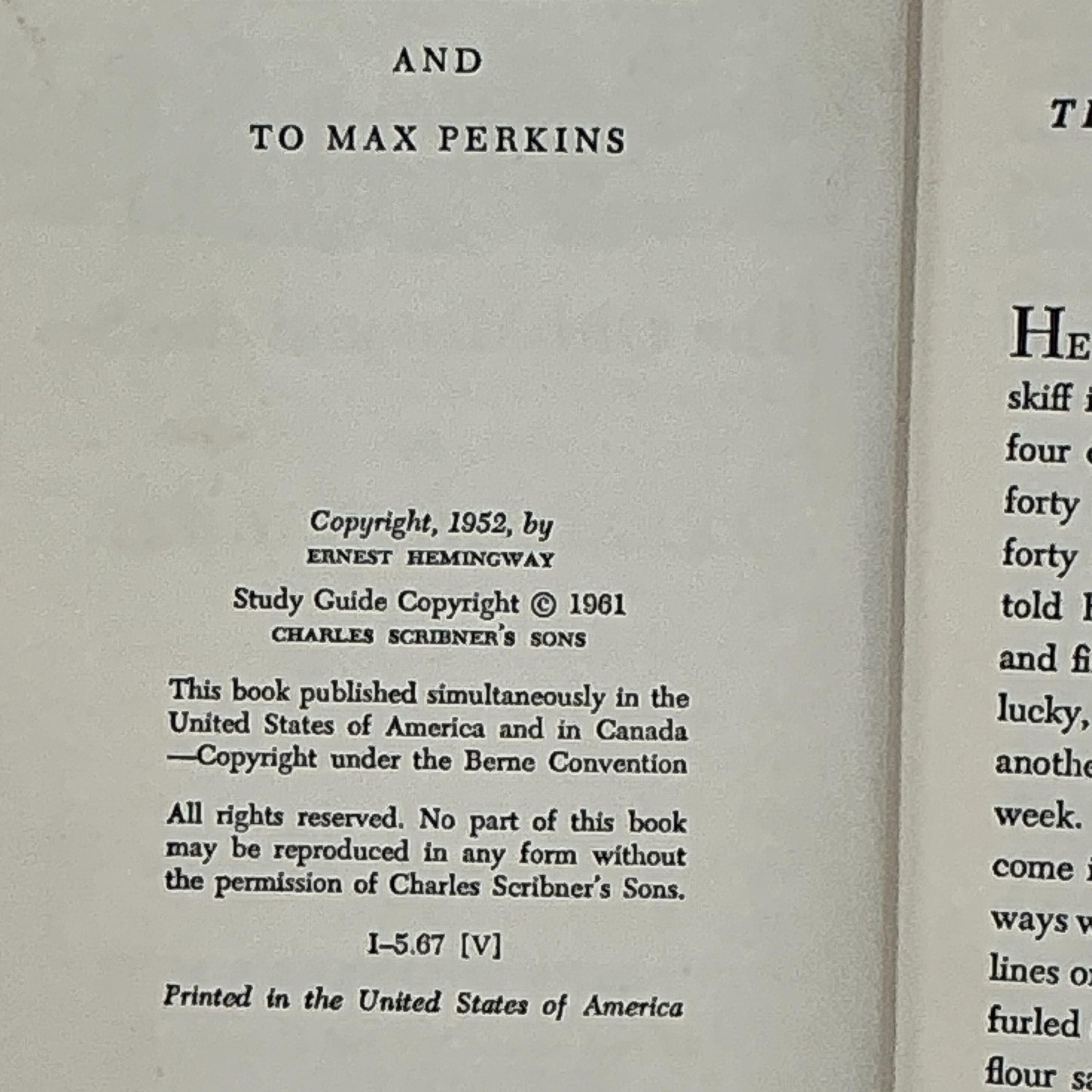 THE OLD MAN AND THE SEA Ernest Hemingway 1952 HC Charles Scribner’s Sons Green