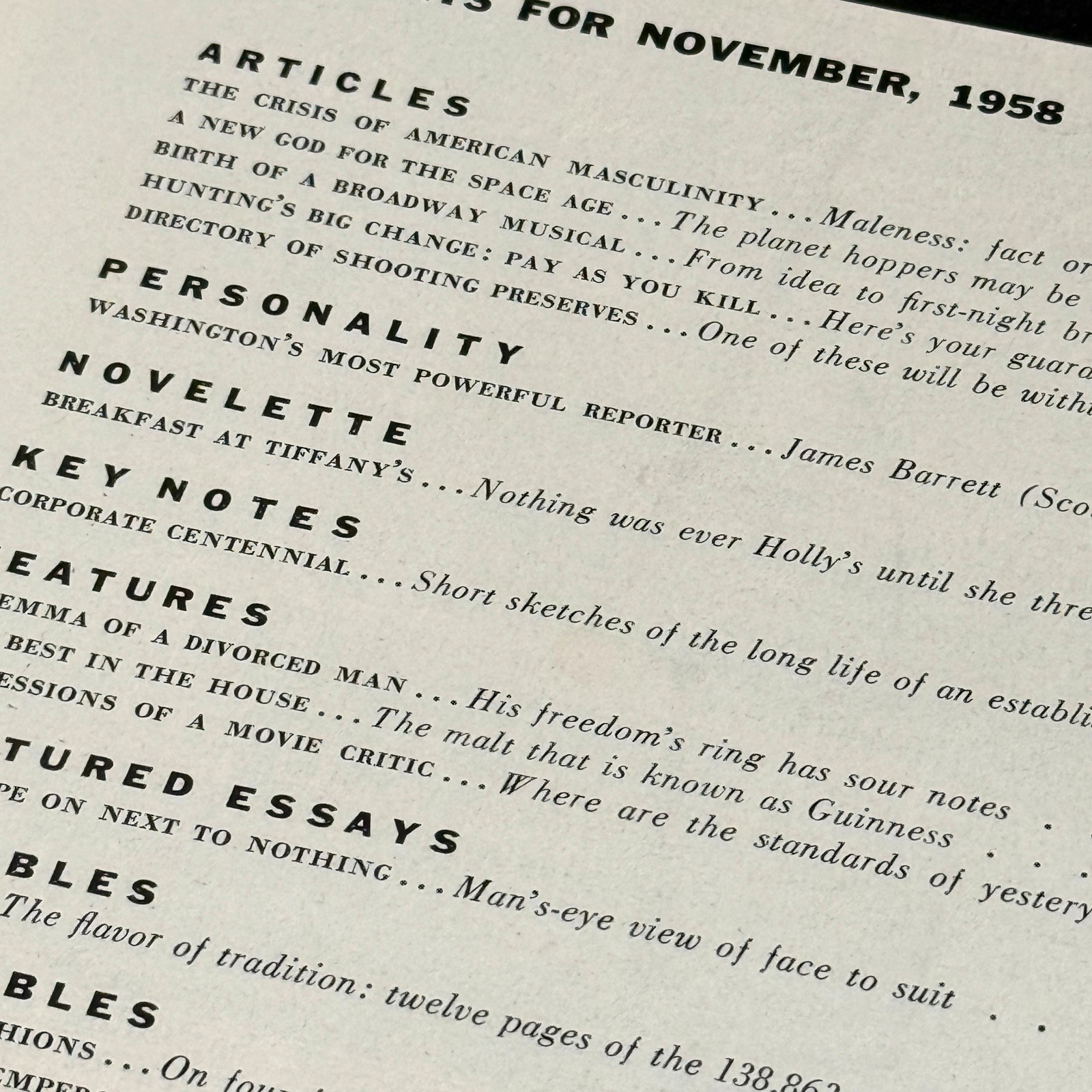 Breakfast at Tiffany’s First Appearance by Truman Capote – Esquire November 1958
