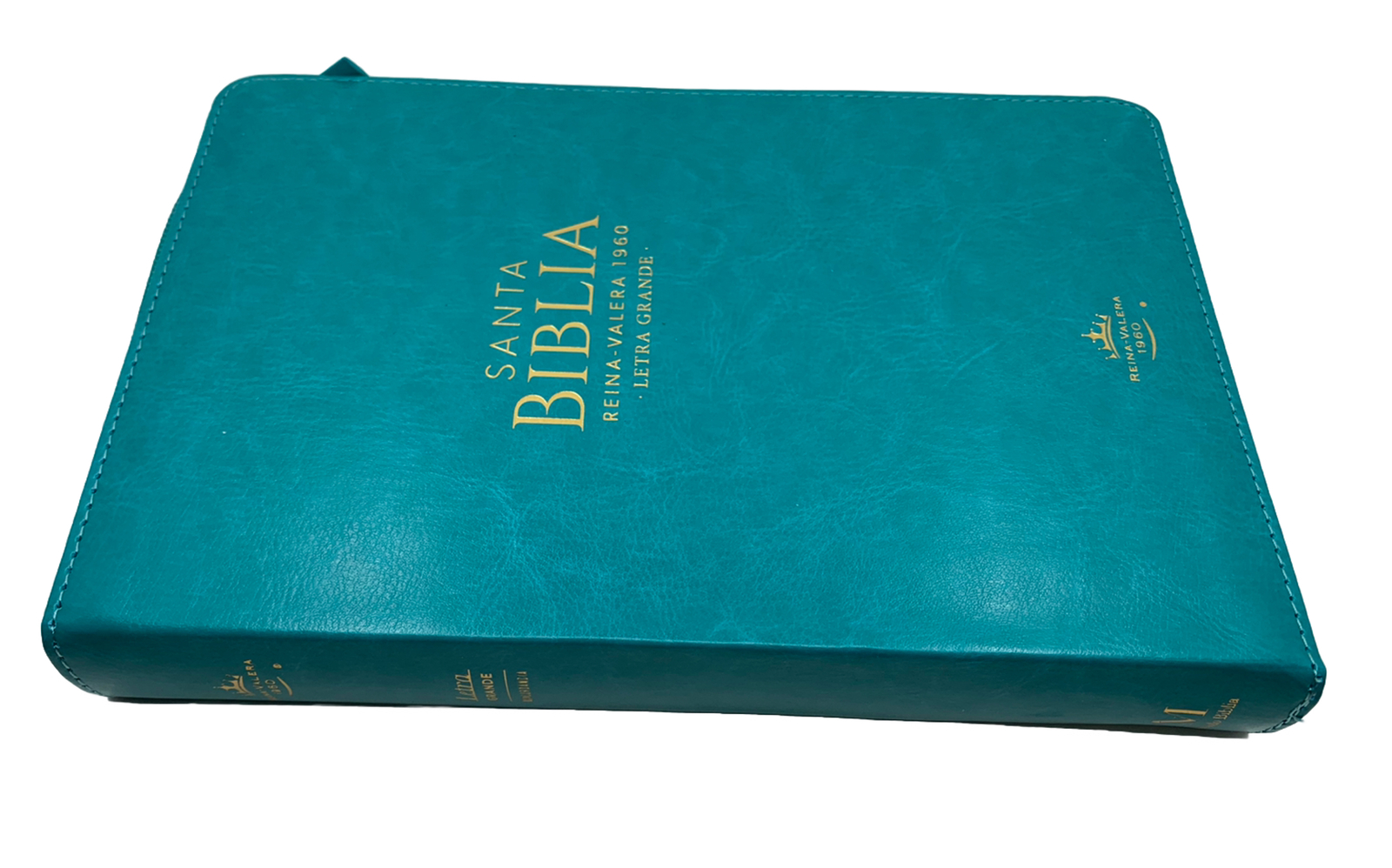 Biblia Tamaño Manual Letra Grande 12 Pts, Zipper, Index, Imitacion Piel Aqua