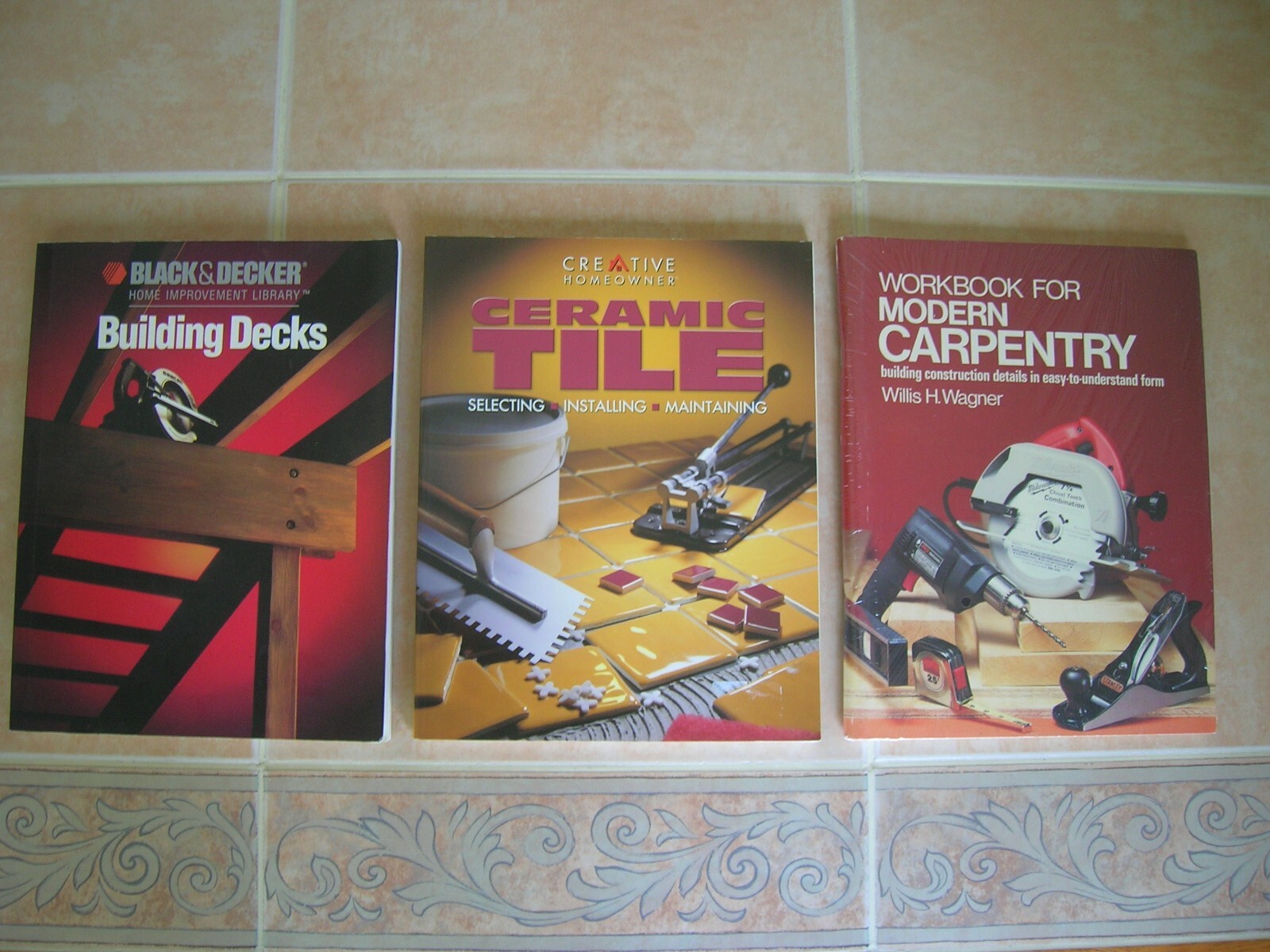 3 DYI books Modern Carpentry Willis Wagner Black & Decker Decks Ceramic Tiling