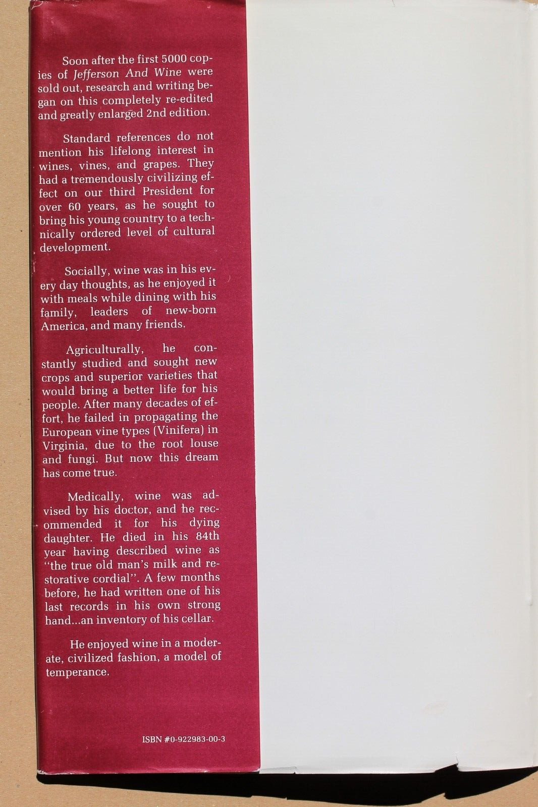 JEFFERSON AND WINE, Robert de Treville Lawrence III, 2nd Edition, 1989, hc+dj