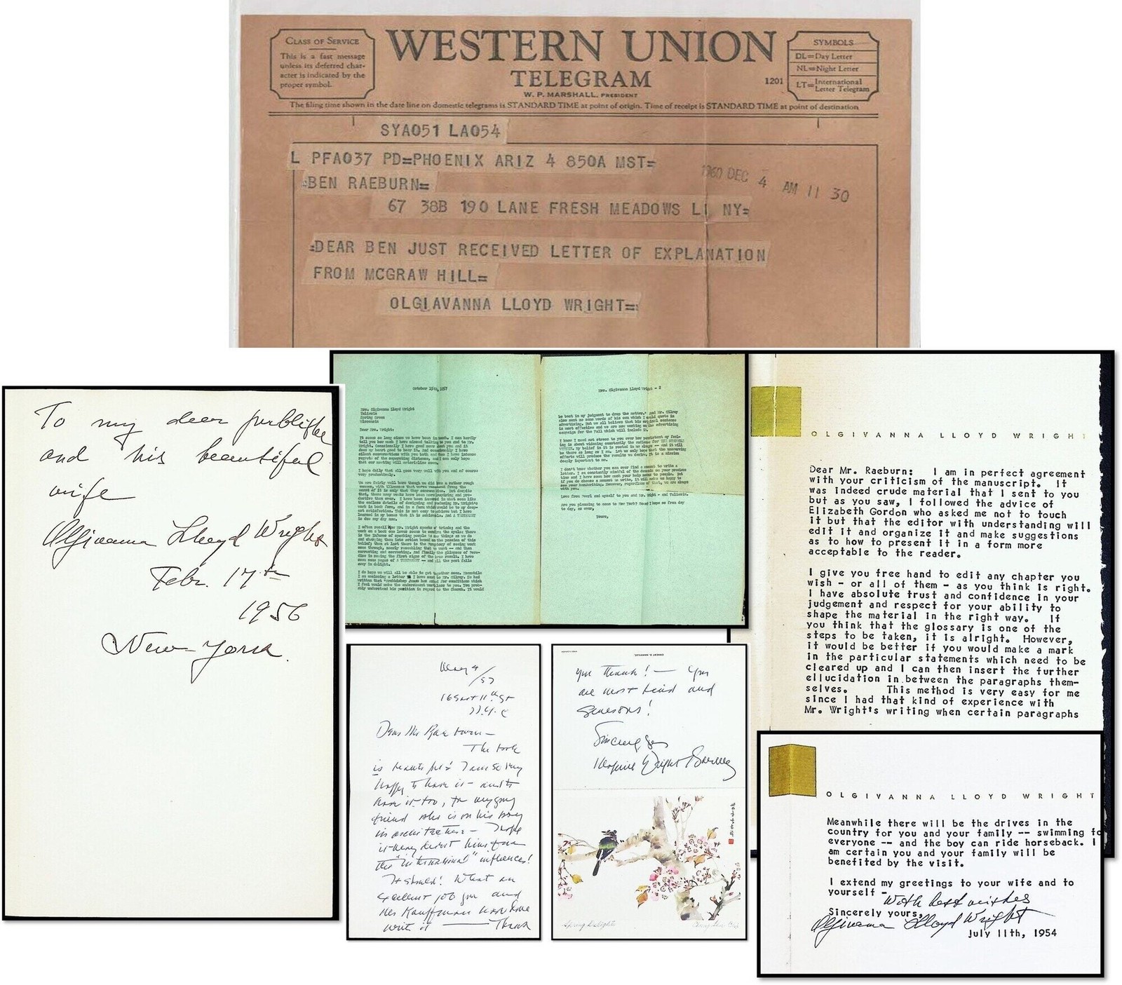 1955 Publisher Archive Olgivanna Lloyd Wright MSS Correspondence Horizon Press