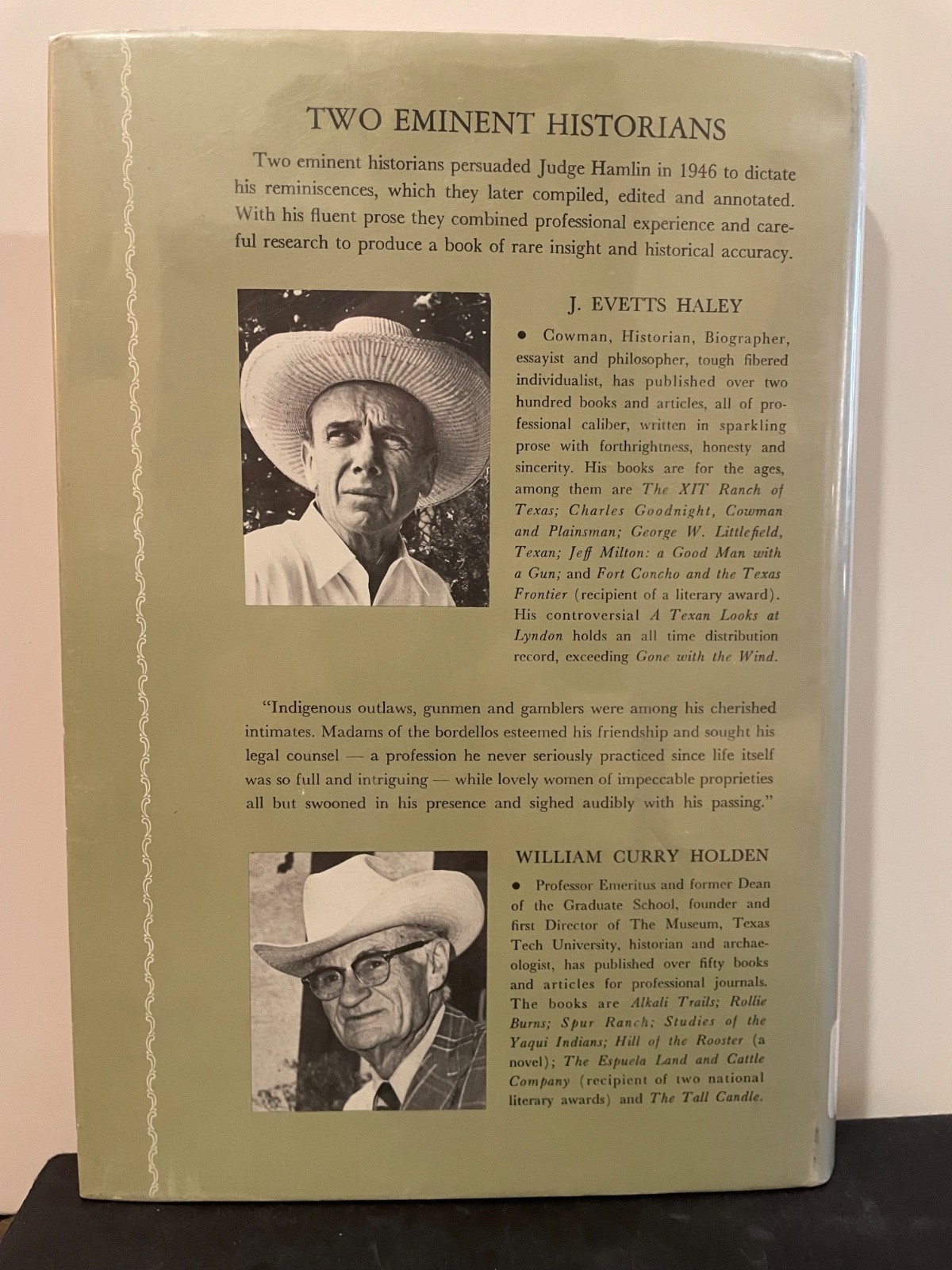 J. EVETTS HALEY 1972 “THE FLAMBOYANT JUDGE – JAMES D. HAMLIN” 1st Ex – Lib