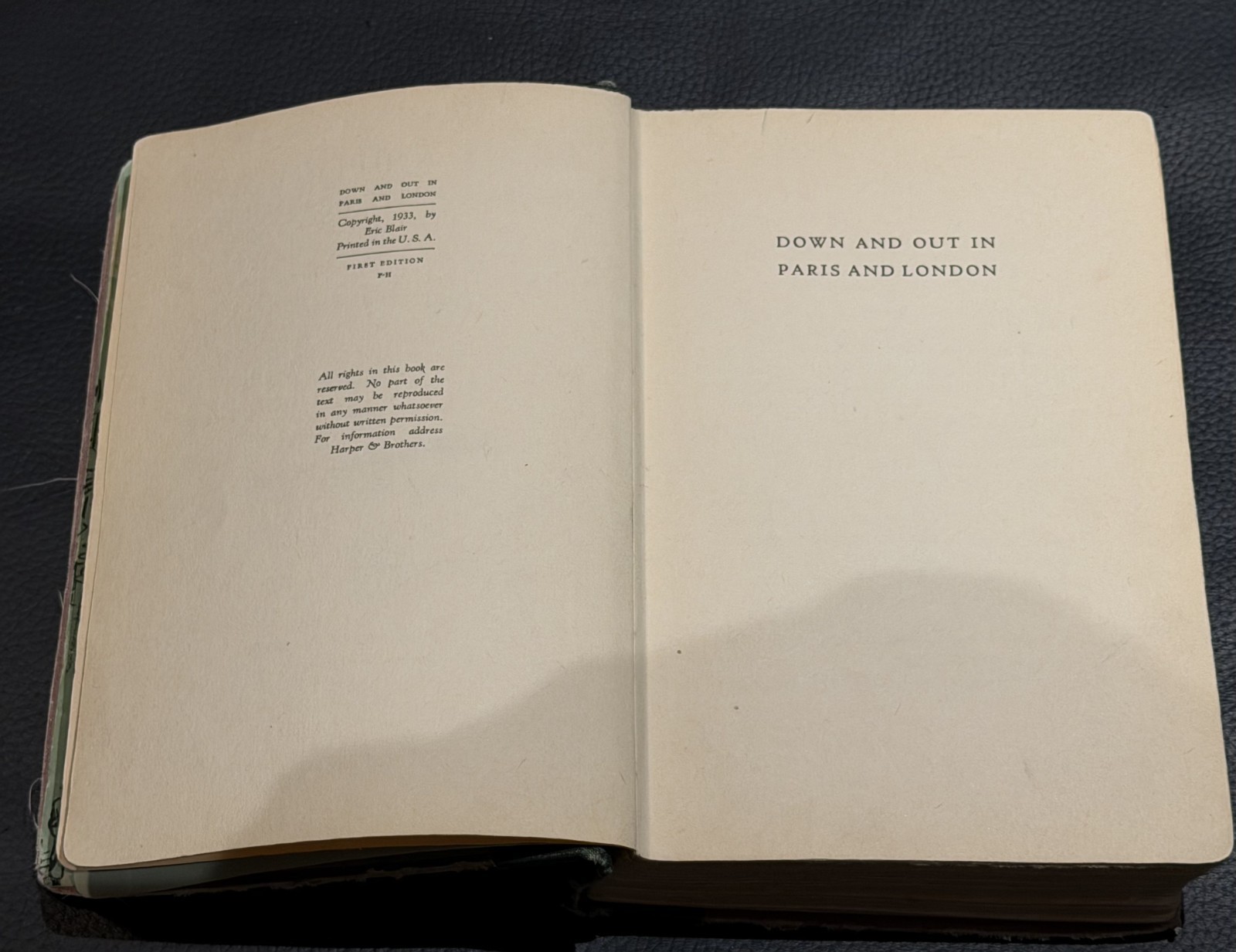 Down and Out in Paris and London ~ GEORGE ORWELL ~ First Edition 1933 1st exlib
