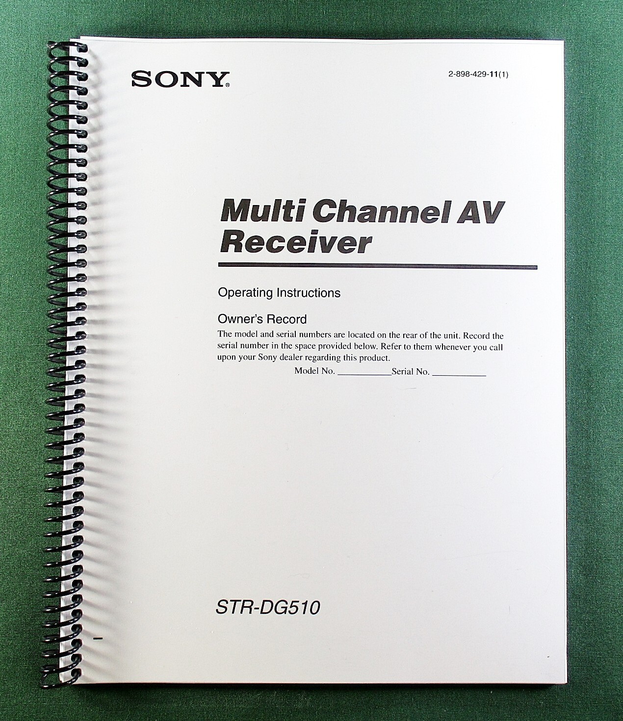 Sony STR-DG510 Instruction Manual: 72 Pages & Protective Covers!