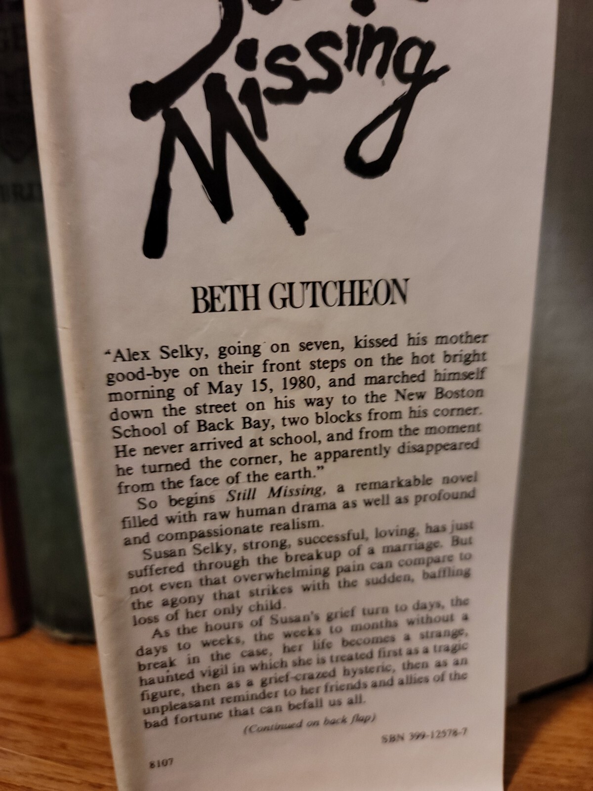 Vintage Still Missing a novel by Beth Gutcheon Hardcover Book DJ 1981