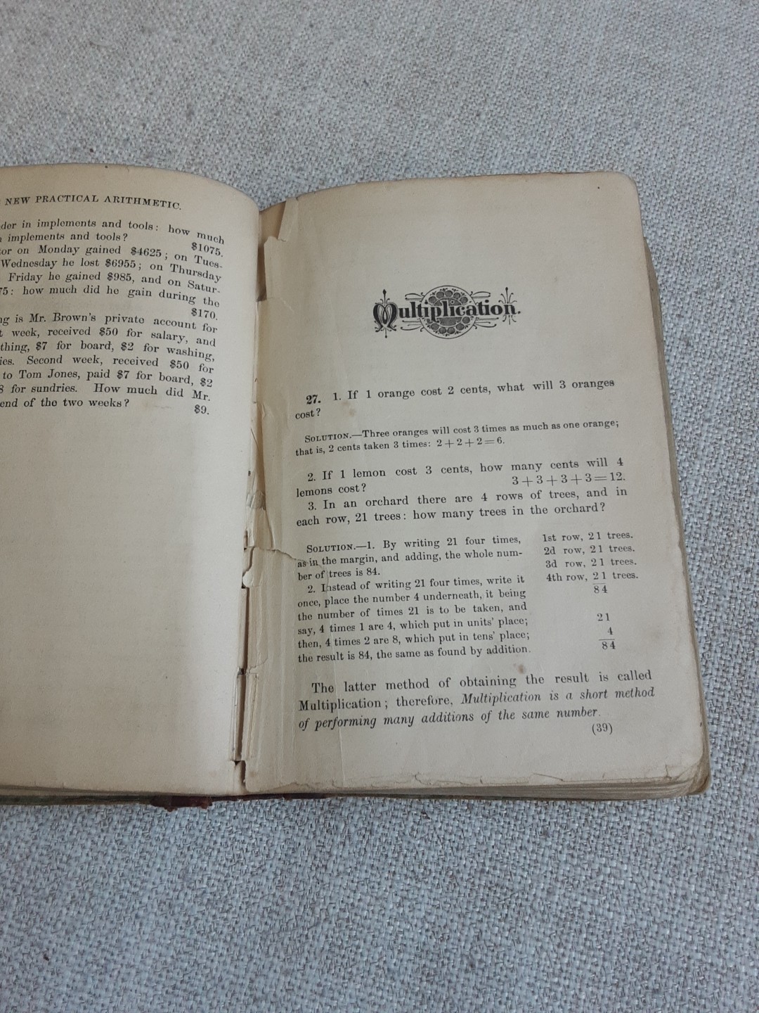 Vintage ‘Ray’s New Practical Arithmetic’ Hardcover Book, 1877
