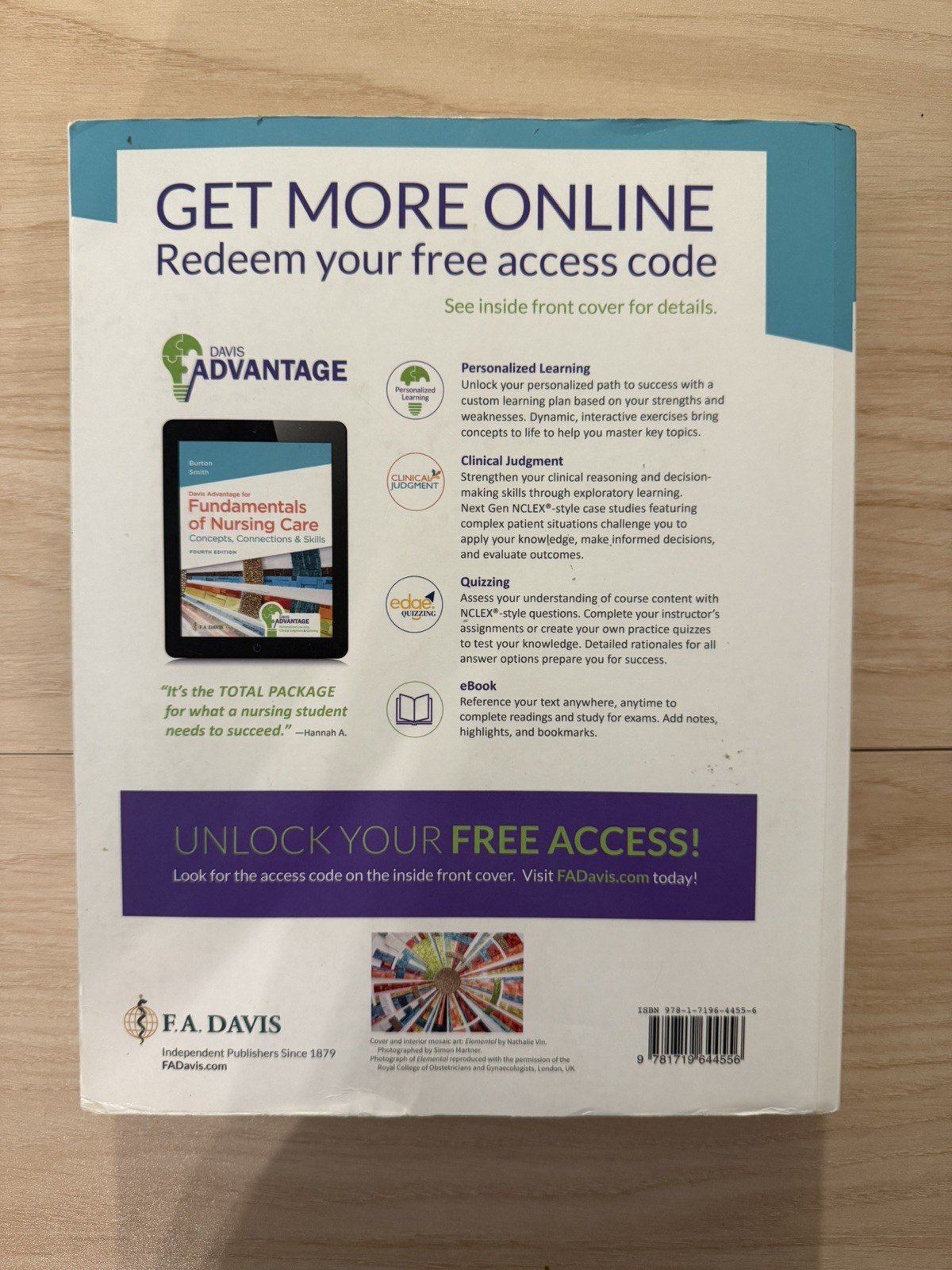 Davis Advantage for Fundamentals of Nursing Care: Concepts, Connecti – VERY GOOD