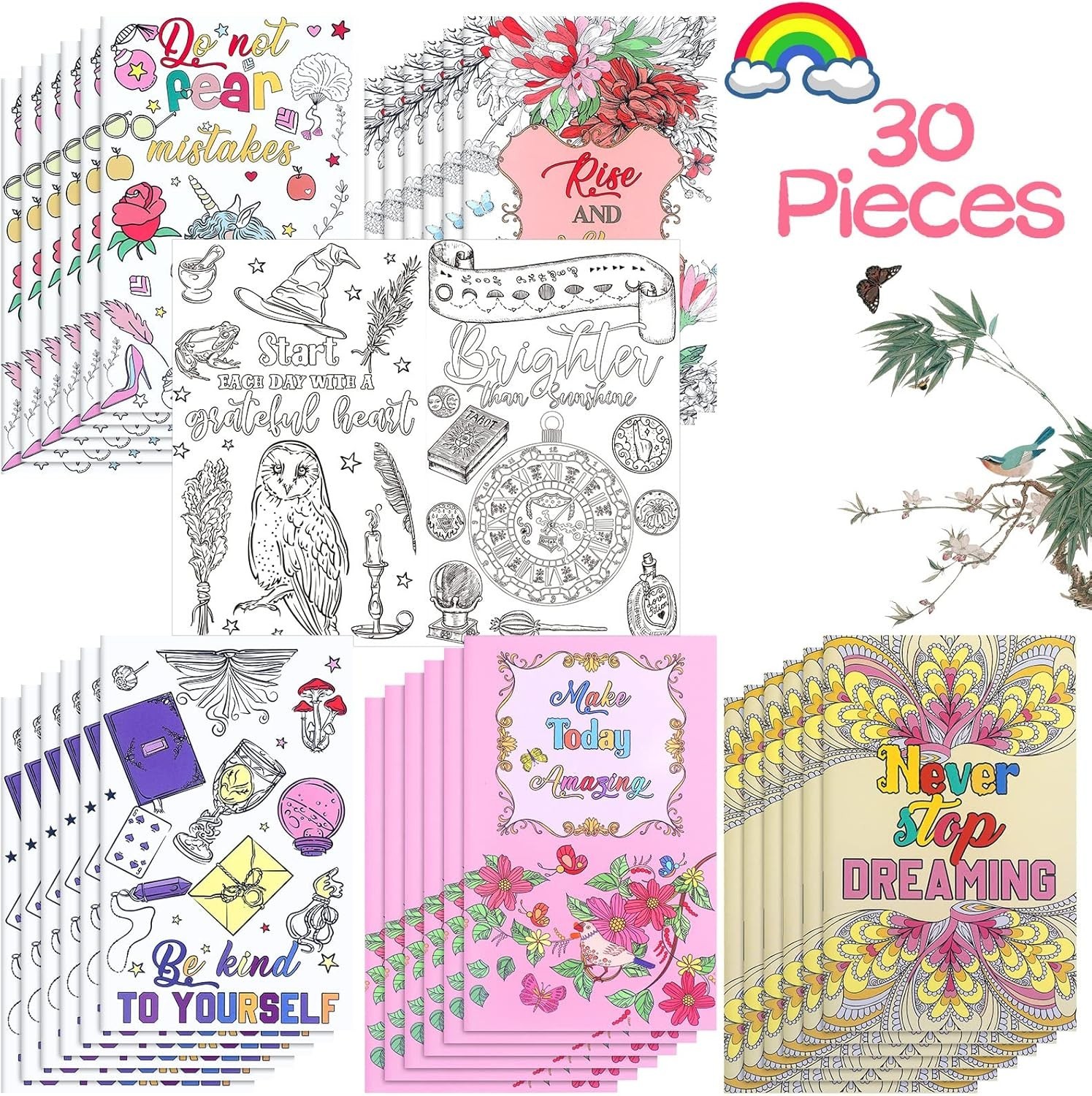 30 Pcs Inspirational Coloring Book Bulk Mandala Mini Activity Books with Positiv
