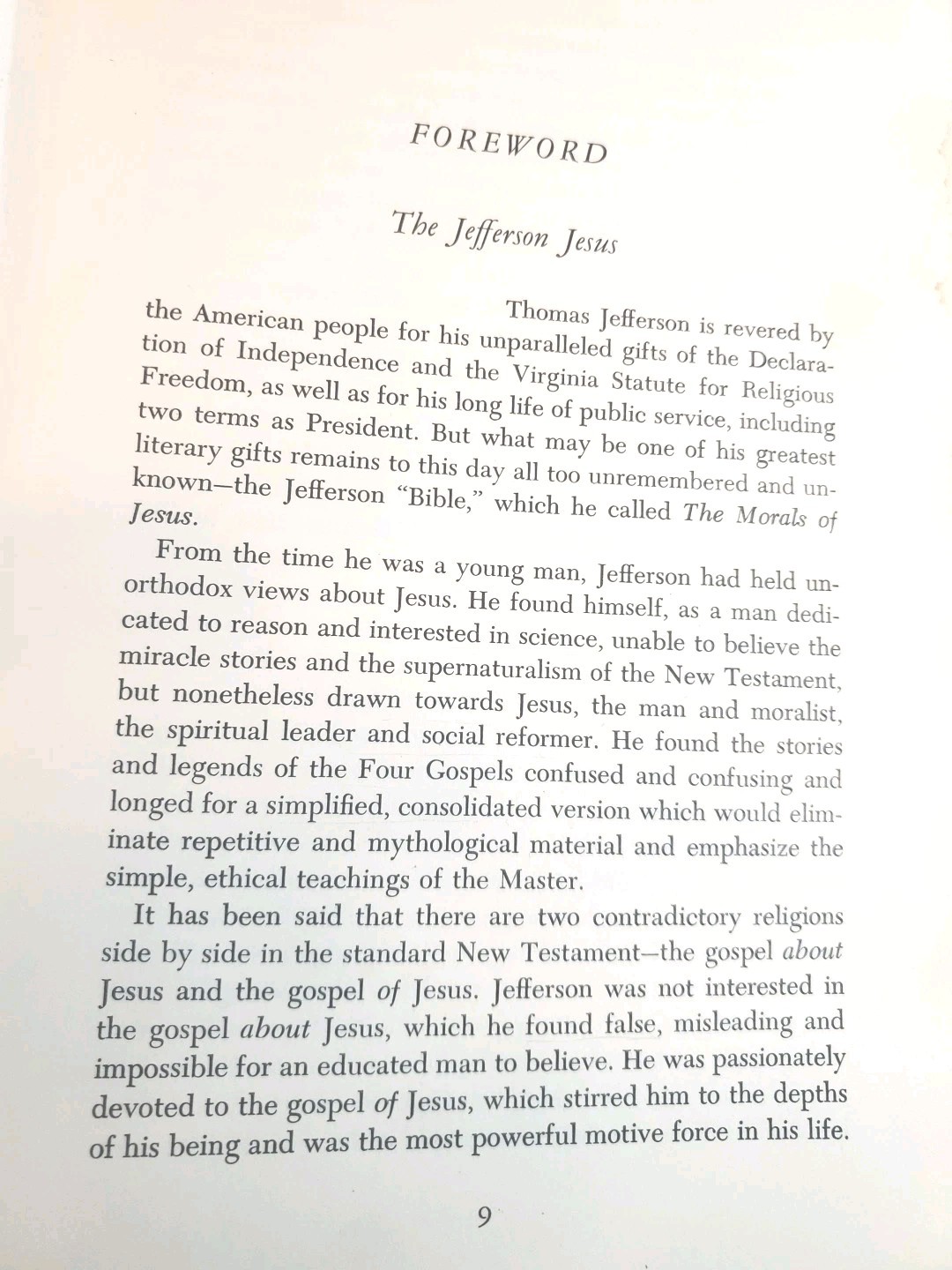 THE JEFFERSON BIBLE by Thomas Jefferson – 1st Edition HC 1964 Clarkson N. Potter