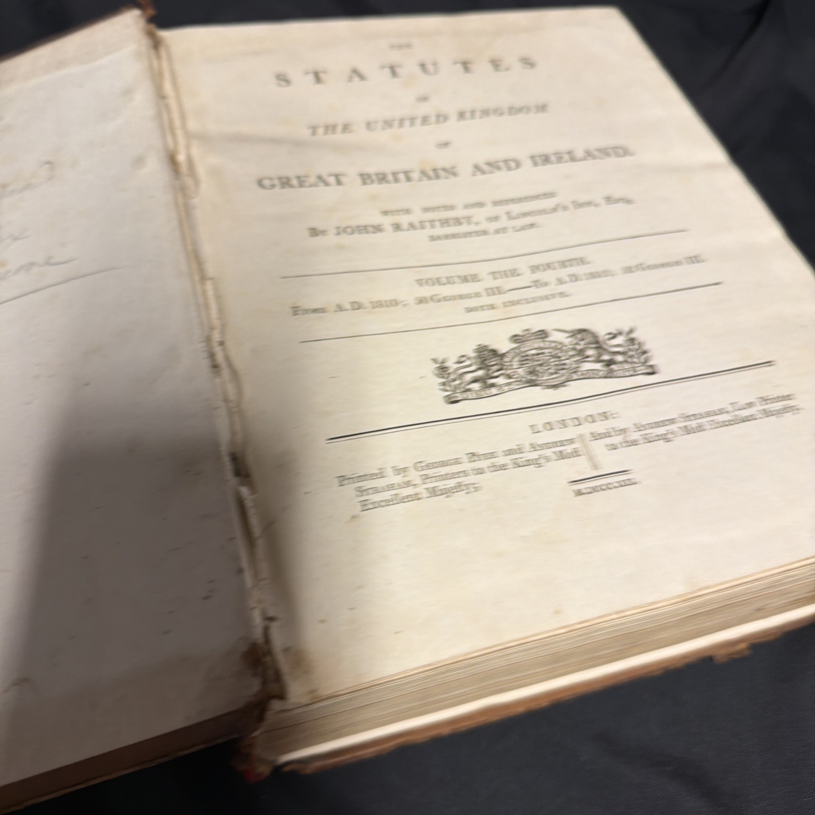 The Statutes of United Kingdom George III 1810-1812 Vol 4 huge Book – SKU (1909)