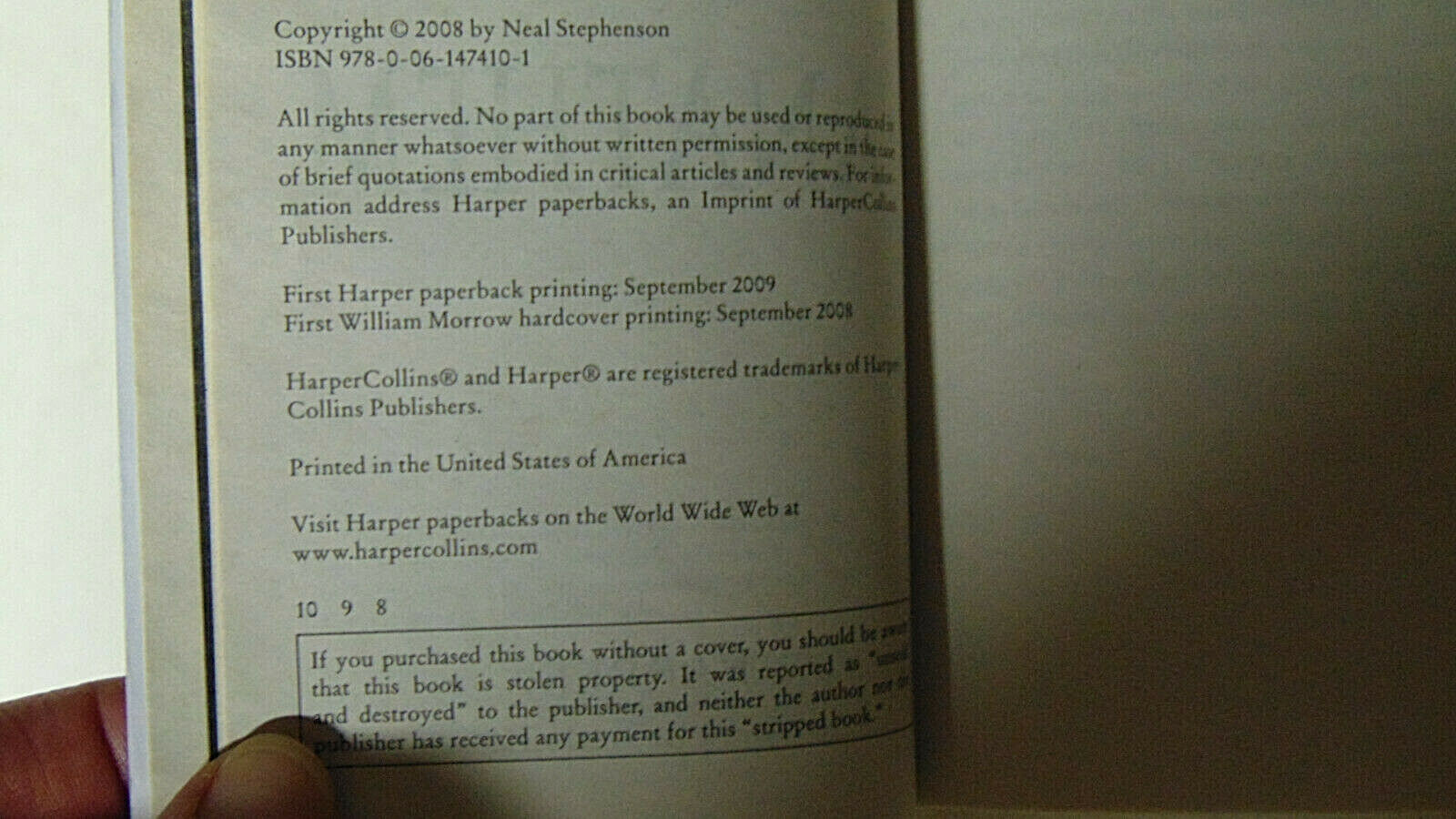 Neal Stephenson ANATHEM 2009 Harper Paperback