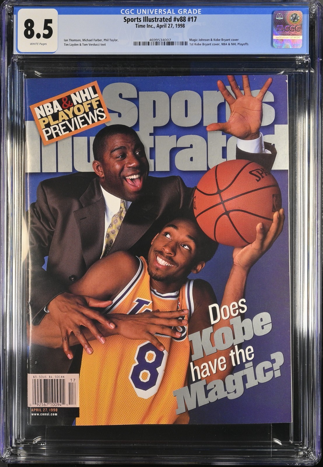 Kobe Bryant Sports Illustrated April 27 1998 – CGC 8.5 NEWSSTAND FC RC Rookie🔥