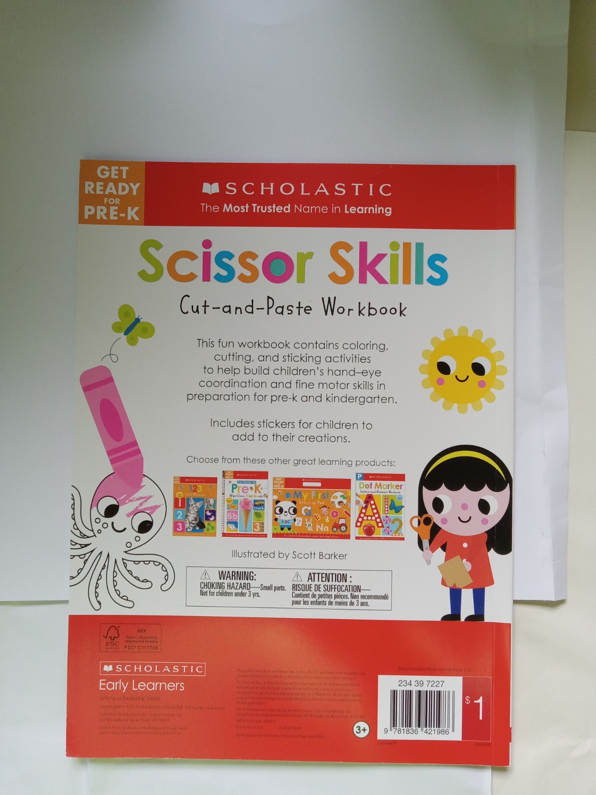 Scholastic Scissor Skills Cut-and-Paste Activity Book Ages 4-8 Illustrated