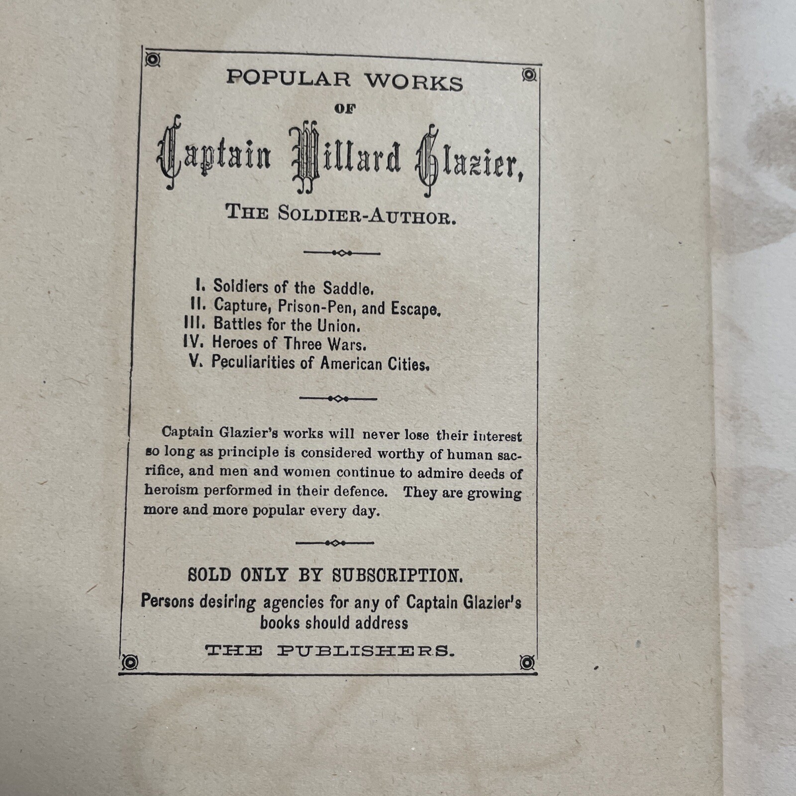 1882 SWORD AND PEN Ventures & Adventures of WILLARD GLAZIER in War & Literature