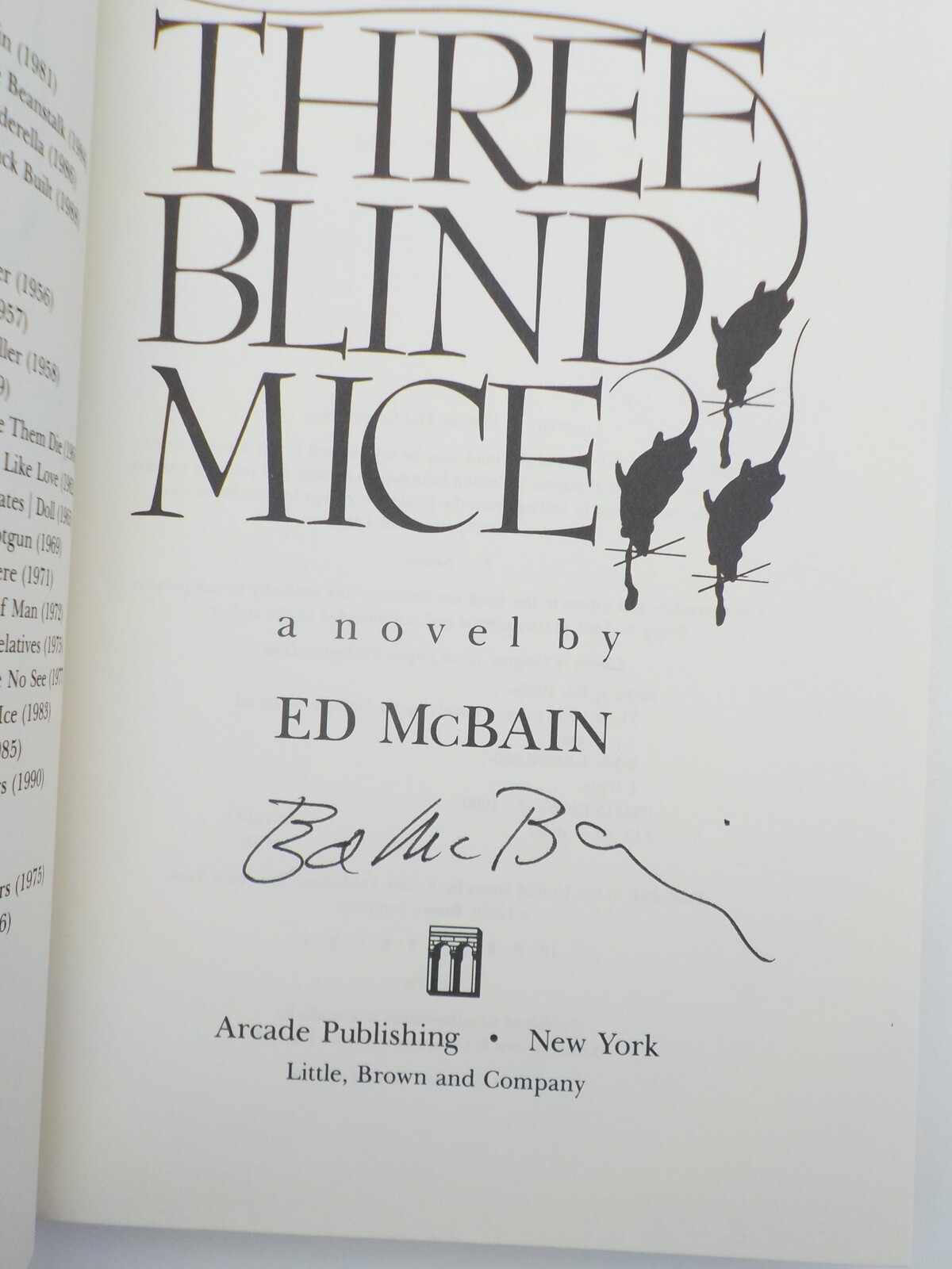 THREE BLIND MICE Ed McBain Signed First Edition Arcade Publishing HC 1990