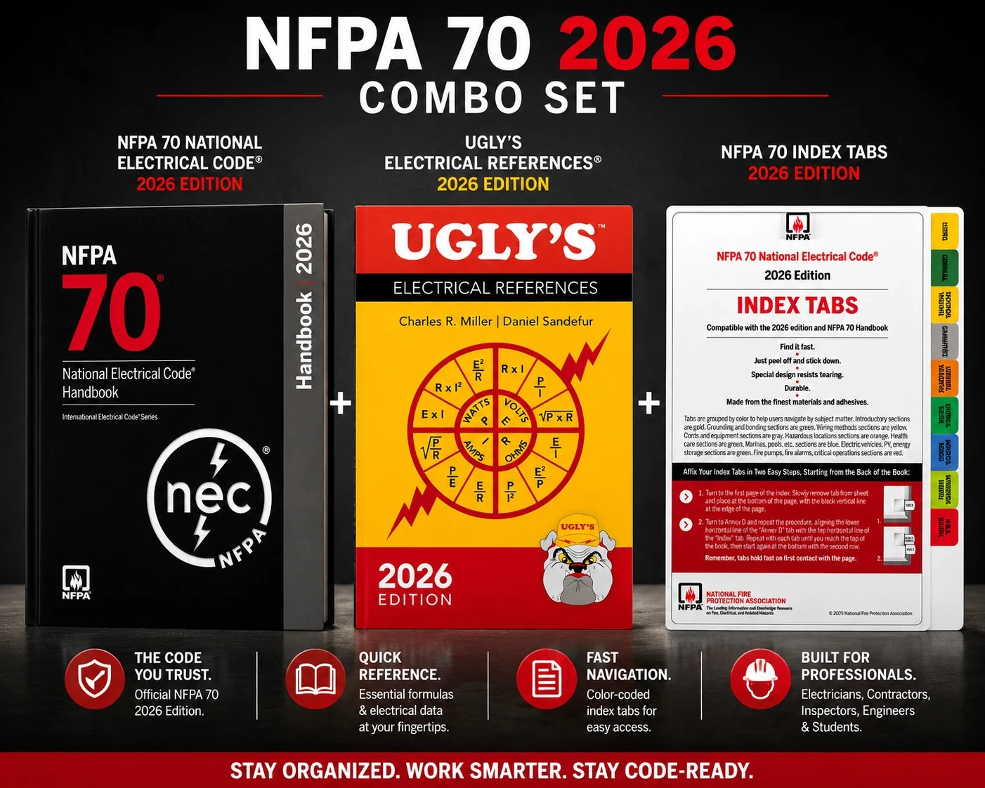 NFPA 70 Handbook 2026 + Ugly’s 2026 + Index Tabs 2026 Combo Set