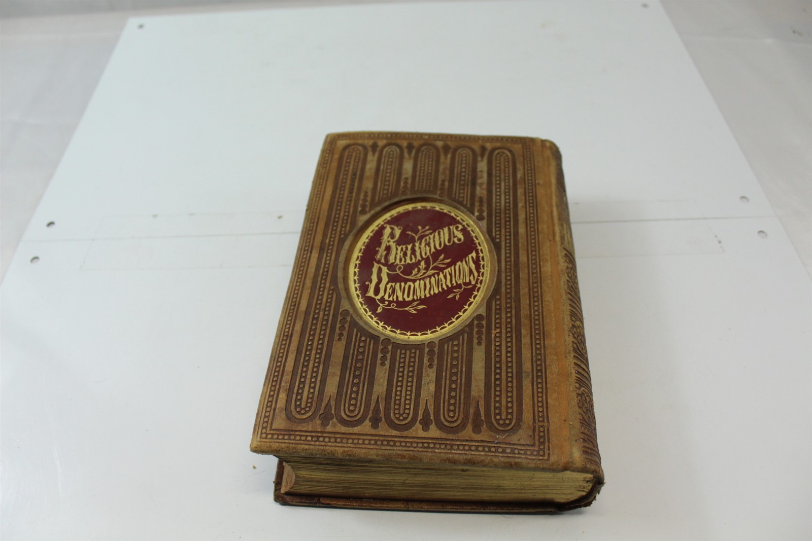 Antique 1860 Hardcover Book Religious Denominations Leather Cover 528 Pages