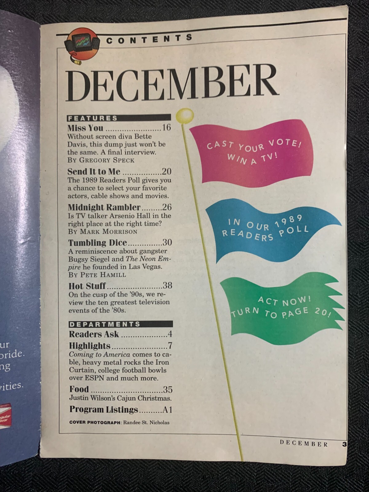 1989 Dec THE CABLE GUIDE Magazine VG- 3.5 Arsenio Hall / Bette Davis Interview