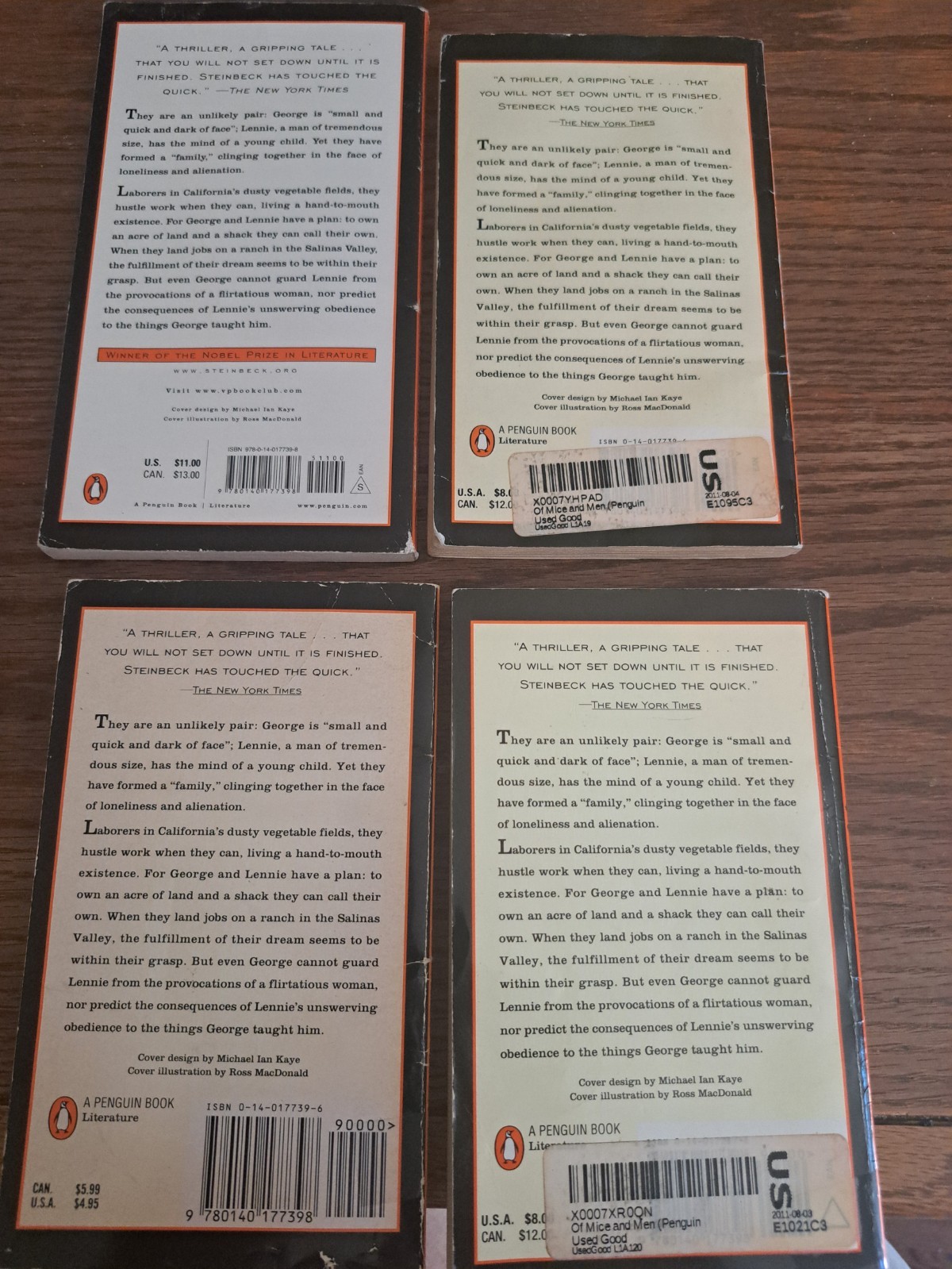 Lot 4 books Of Mice and Men John Steinbeck Classroom set Guided Reading 1993