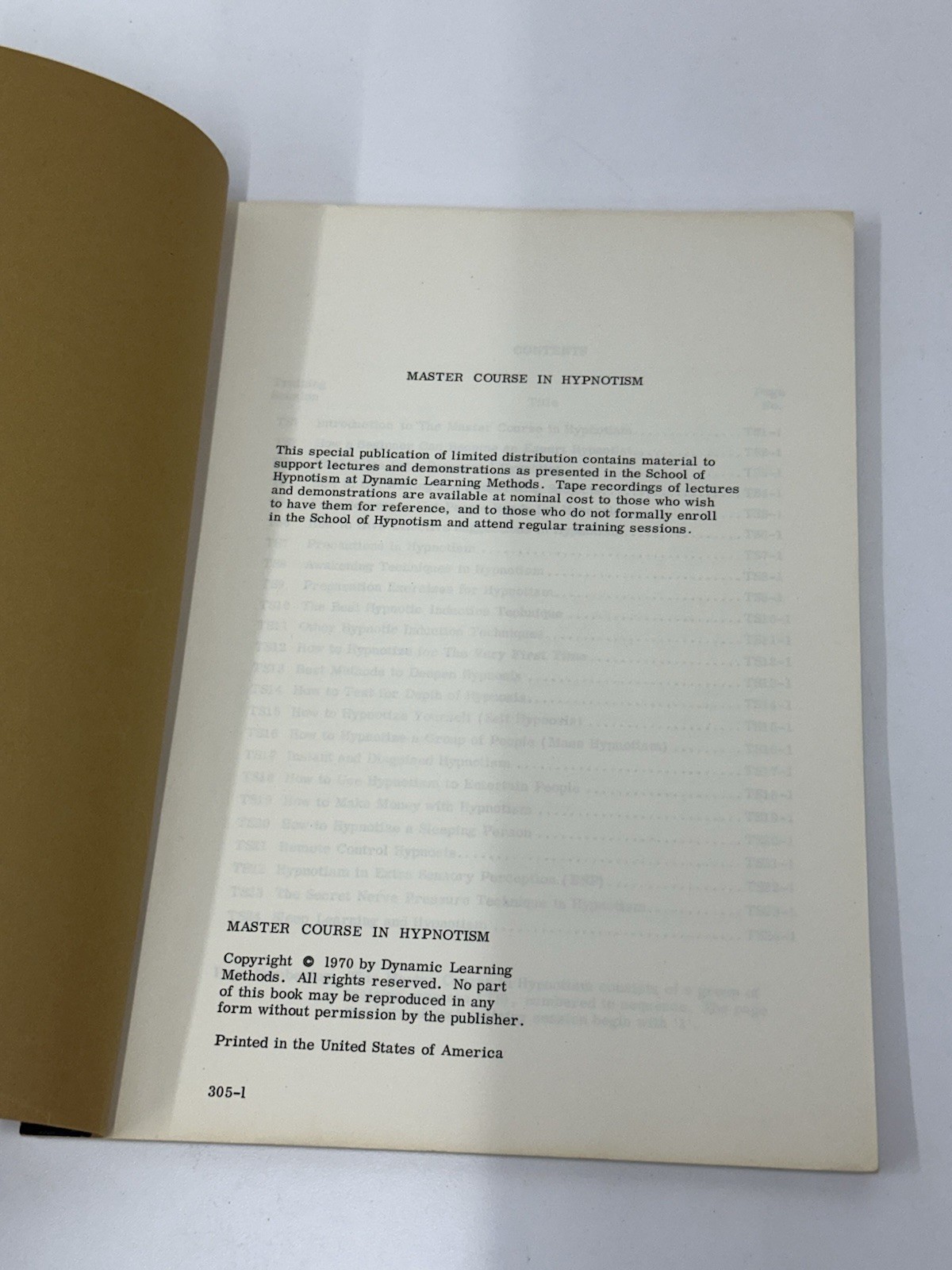 Master Course in Hypnotism, DLM, Dynamic Learning Methods, ESP, 1970 Softcover