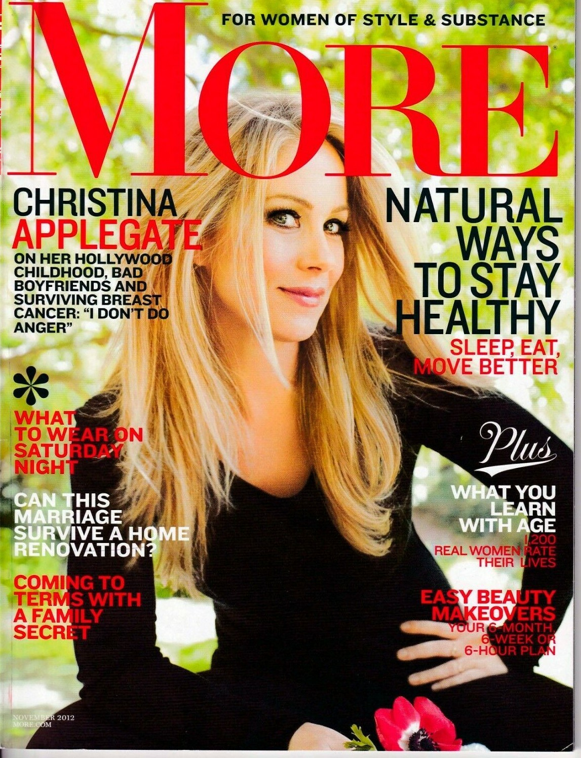 MORE Magazine – November, 2012. Christina Applegate. Stay Healthy. 124 Pages.