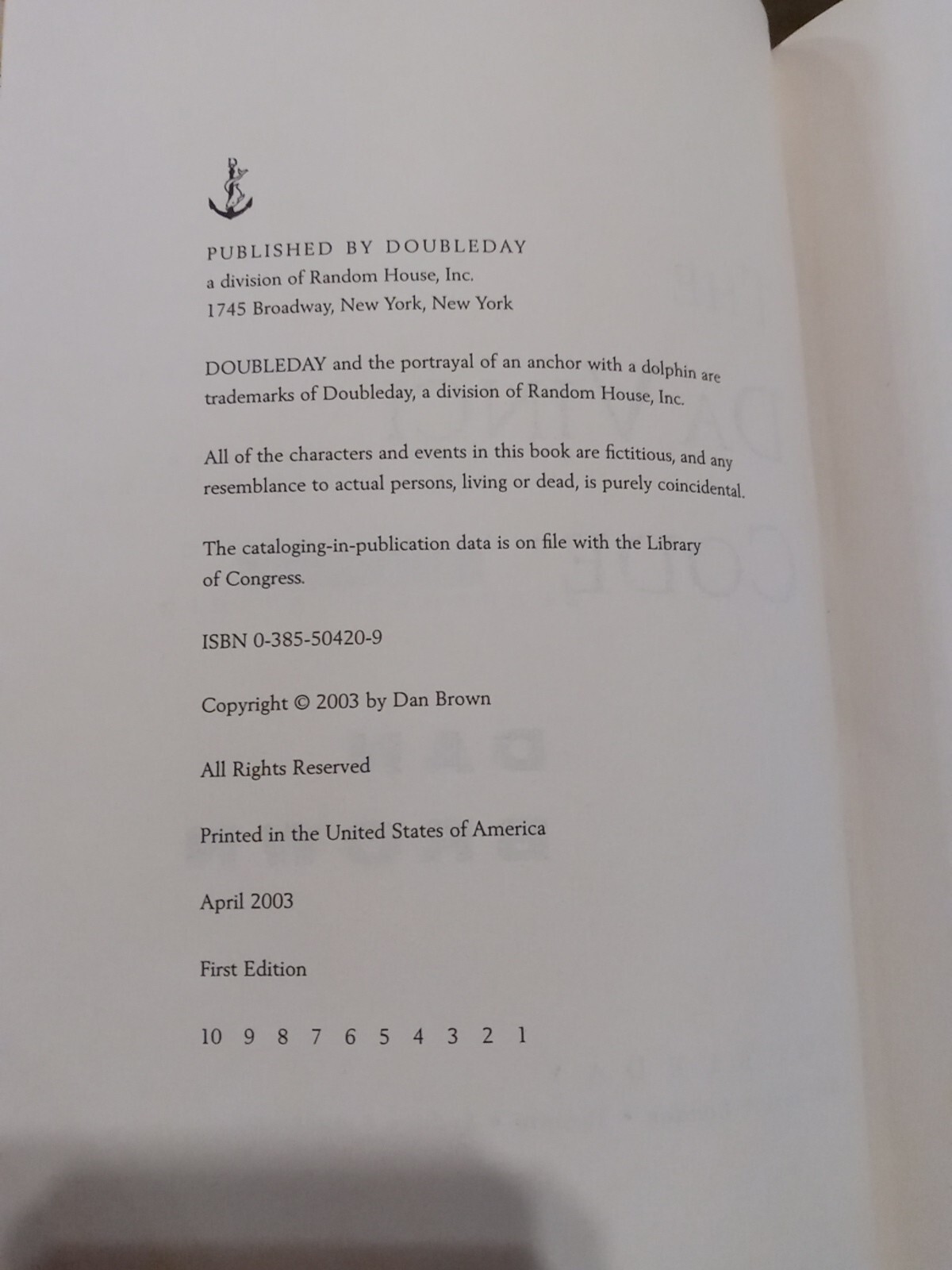 Robert Langdon Ser.: The Da Vinci Code : A Novel by Dan Brown 2003 1st Printing