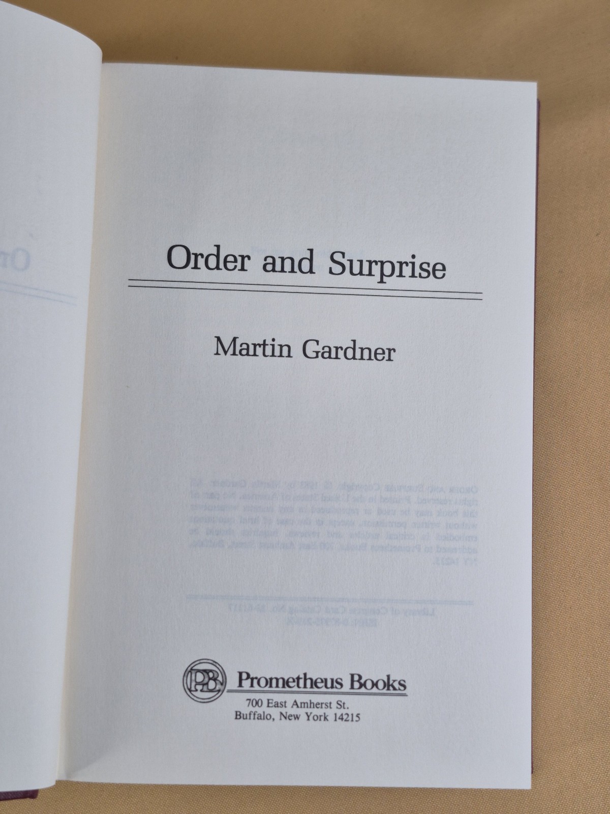 Order and Surprise – Martin Gardner – Prometheus Books, Hardcover, Dust Jacket