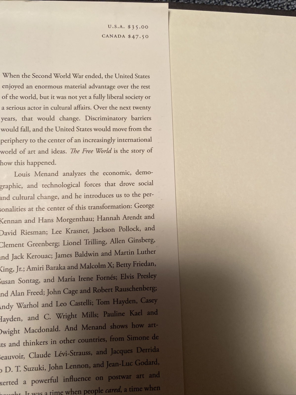 The Free World Art and Thought in the Cold War Hardcover Book Louis Menand