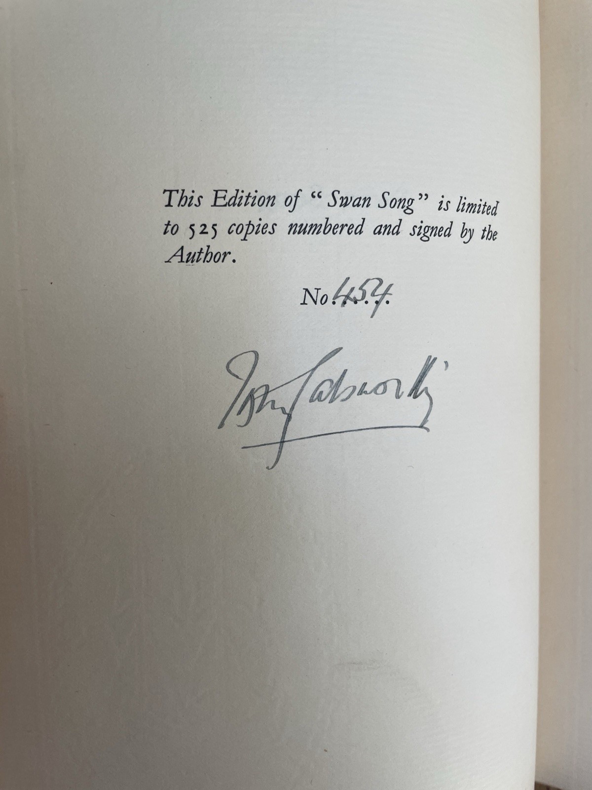 Swan Song John Galsworthy Signed Ltd Ed #454/525 1928 DJ Heinemann Nobel