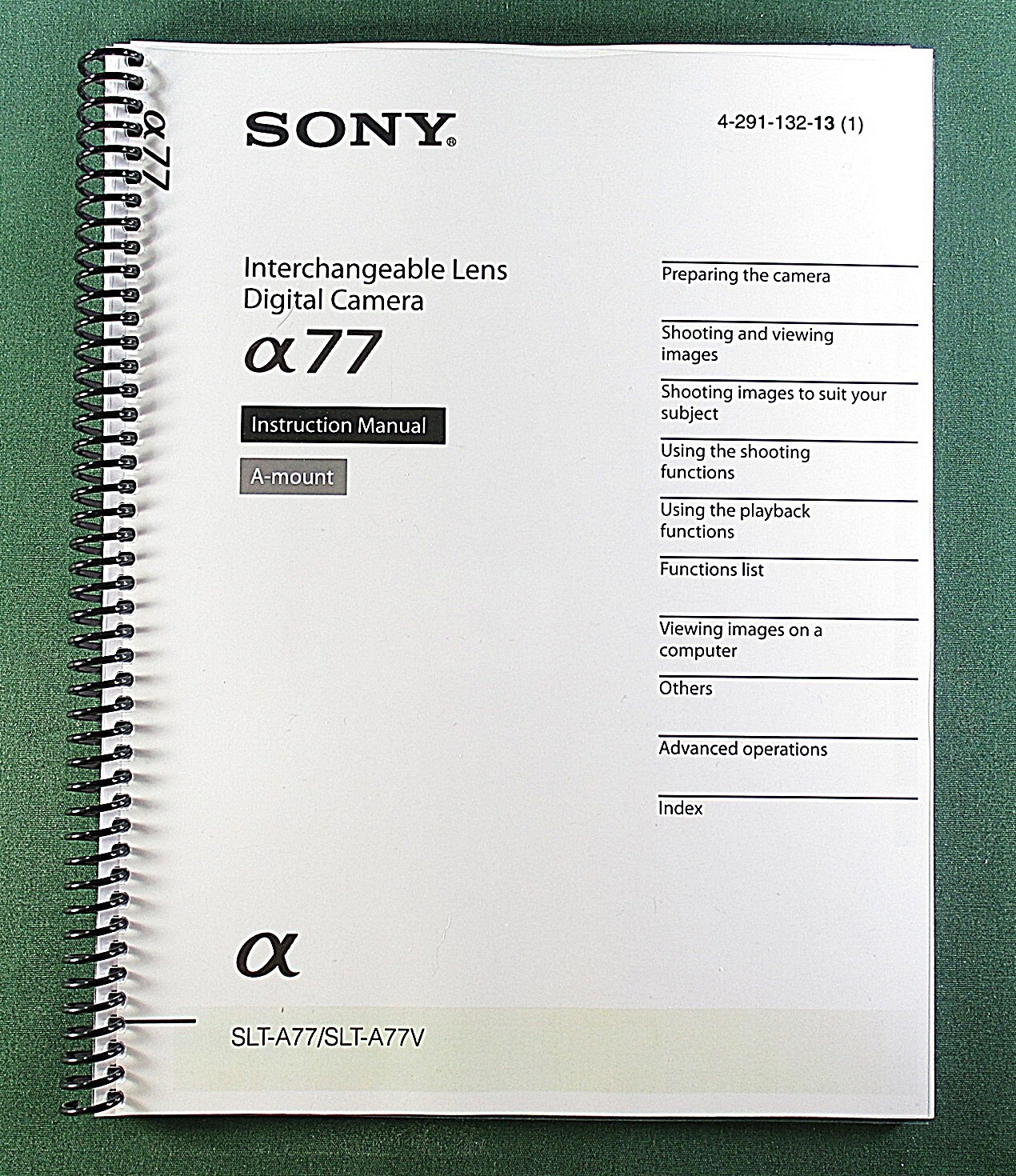 Sony SLT-A77 SLT-A77V Instruction Manual: 242 Pages & Protective Covers!