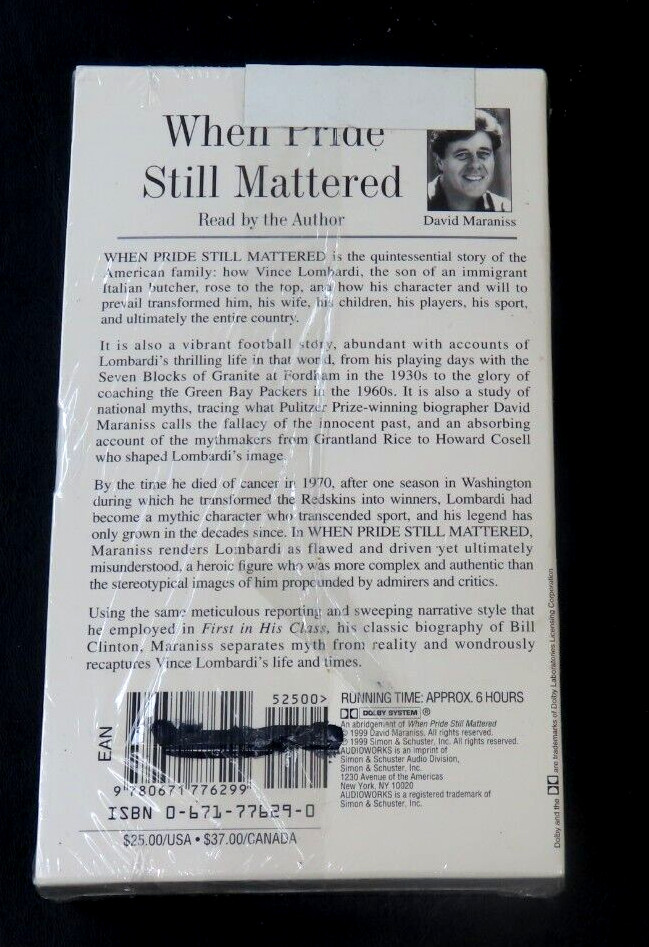 When Pride Still Mattered: A Life of Vince Lombardi by David Maraniss Audio Cass