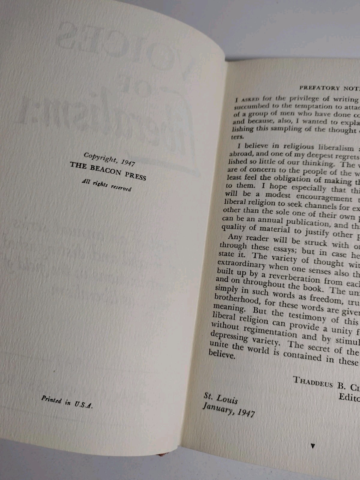 VOICES of LIBERALISM:1 – Beacon Press 1947 – Van Paassen – Vintage Religious HC