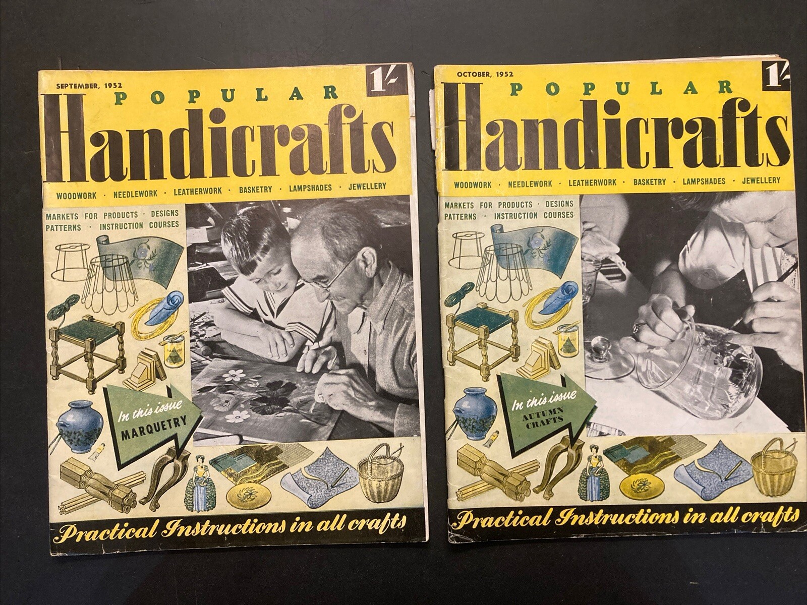 vintage POPULAR HANDICRAFTS magazines September& October 1952 period adverts