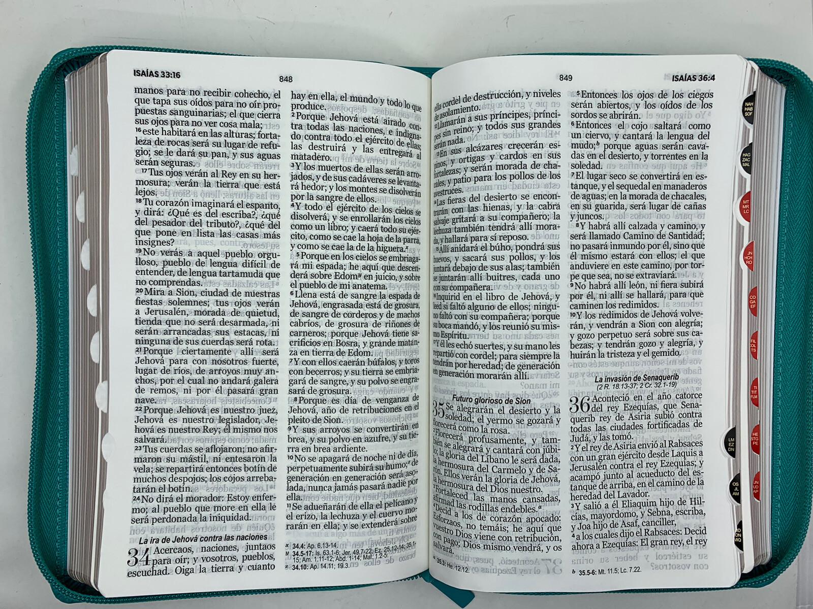 Biblia Tamaño Manual Letra Grande 12 Pts, Zipper, Index, Imitacion Piel Aqua
